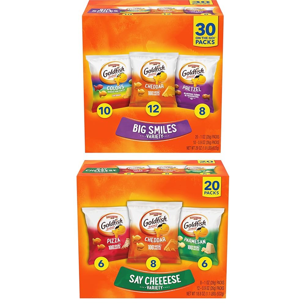 Goldfish Crackers Big Smiles Variety Pack | Cheddar, Colors & Pretzels | 30 Snack Packs