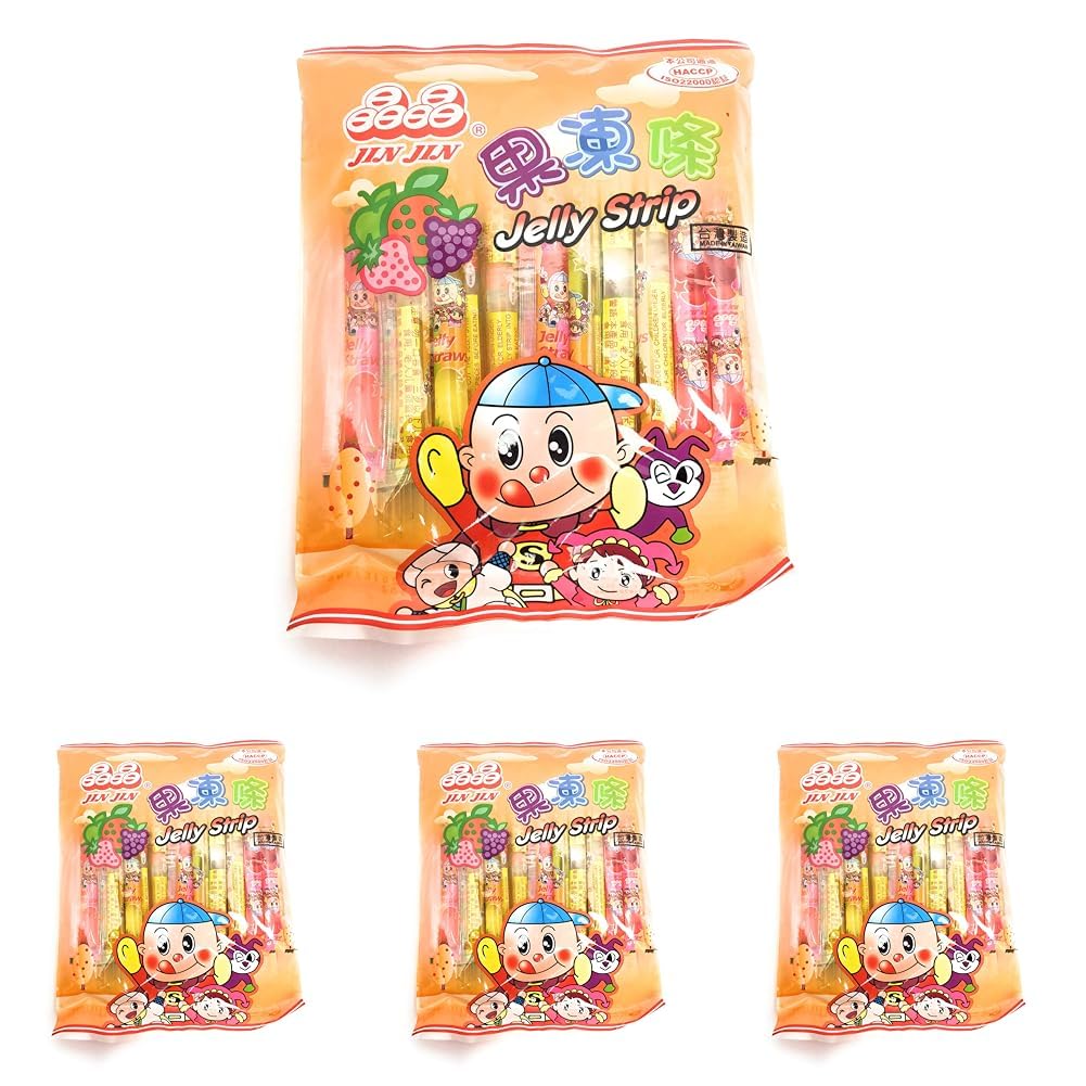 Jin Jin - Jelly Strip (Jelly Filled Straws in Assorted Flavors) - Net Wt. 14.1 Oz. - Collins Global Snack Store