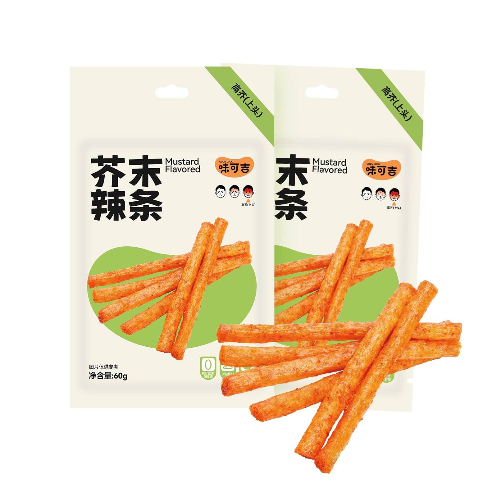 Chinese Spicy Latiao Gluten Strips in mustard flavor packaging and crispy strips.