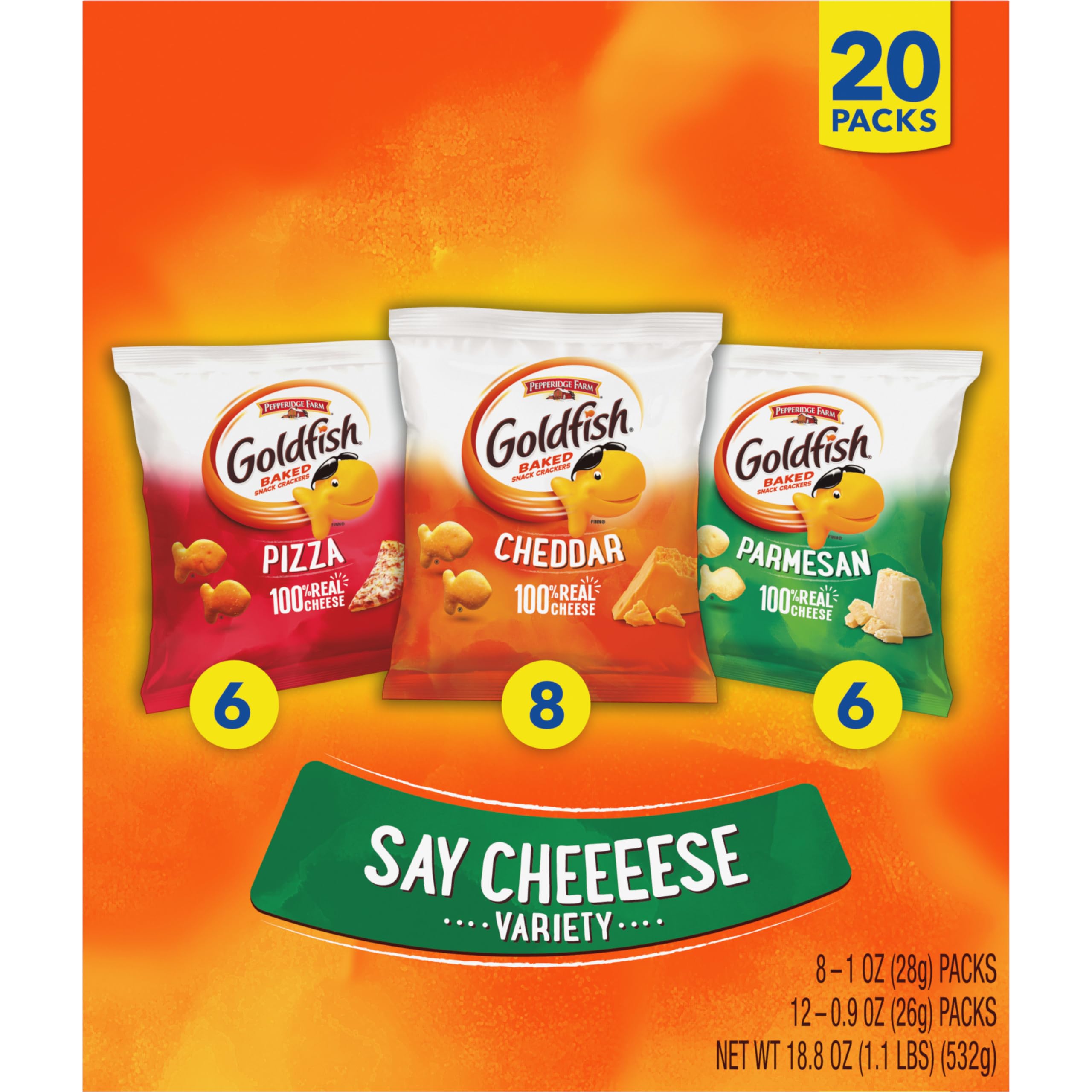 Goldfish Crackers Big Smiles Variety Pack | Cheddar, Colors & Pretzels | 30 Snack Packs