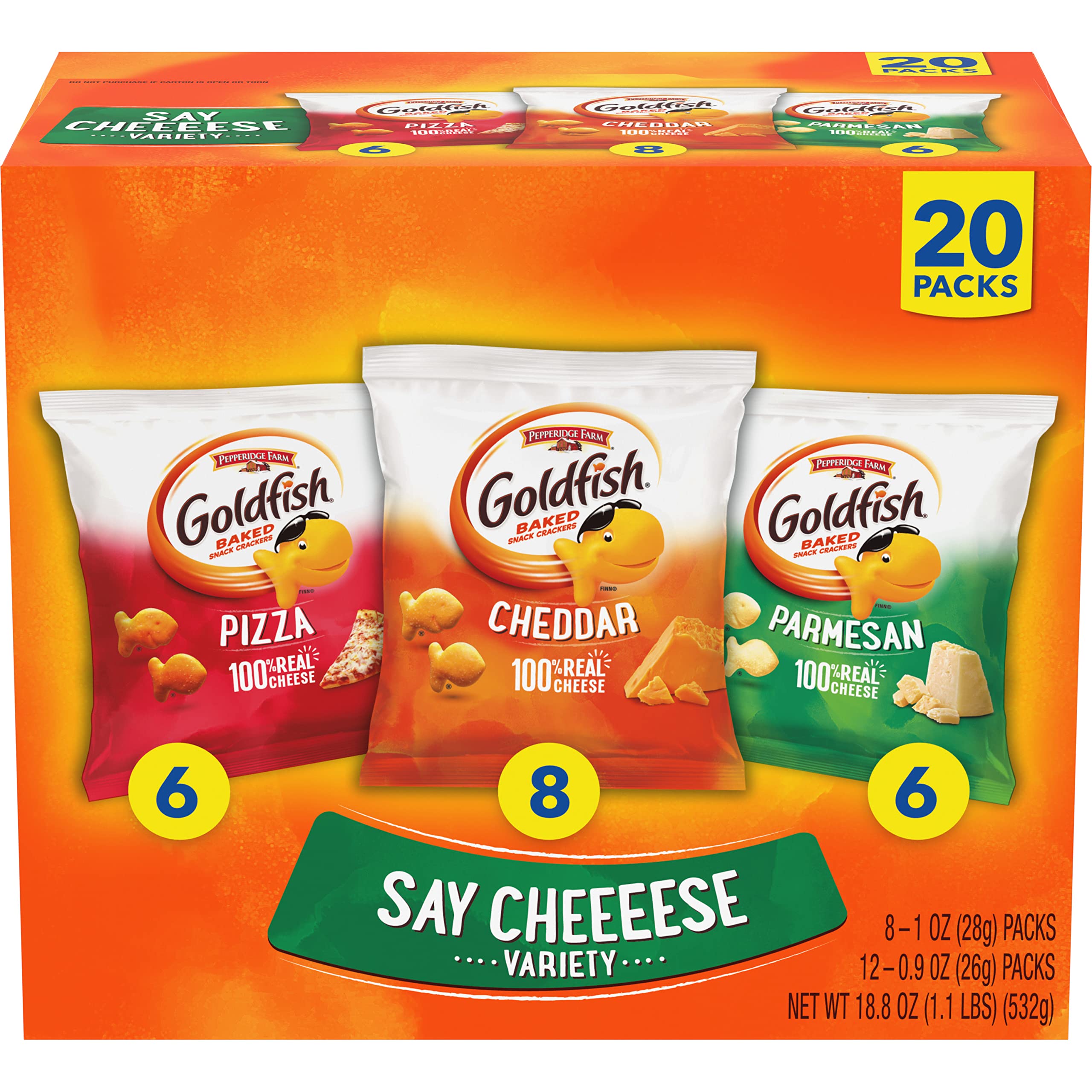 Goldfish Crackers Big Smiles Variety Pack with Cheddar, Colors, and Pretzels, Snack Packs, 30 Ct - Collins Global Snack Store