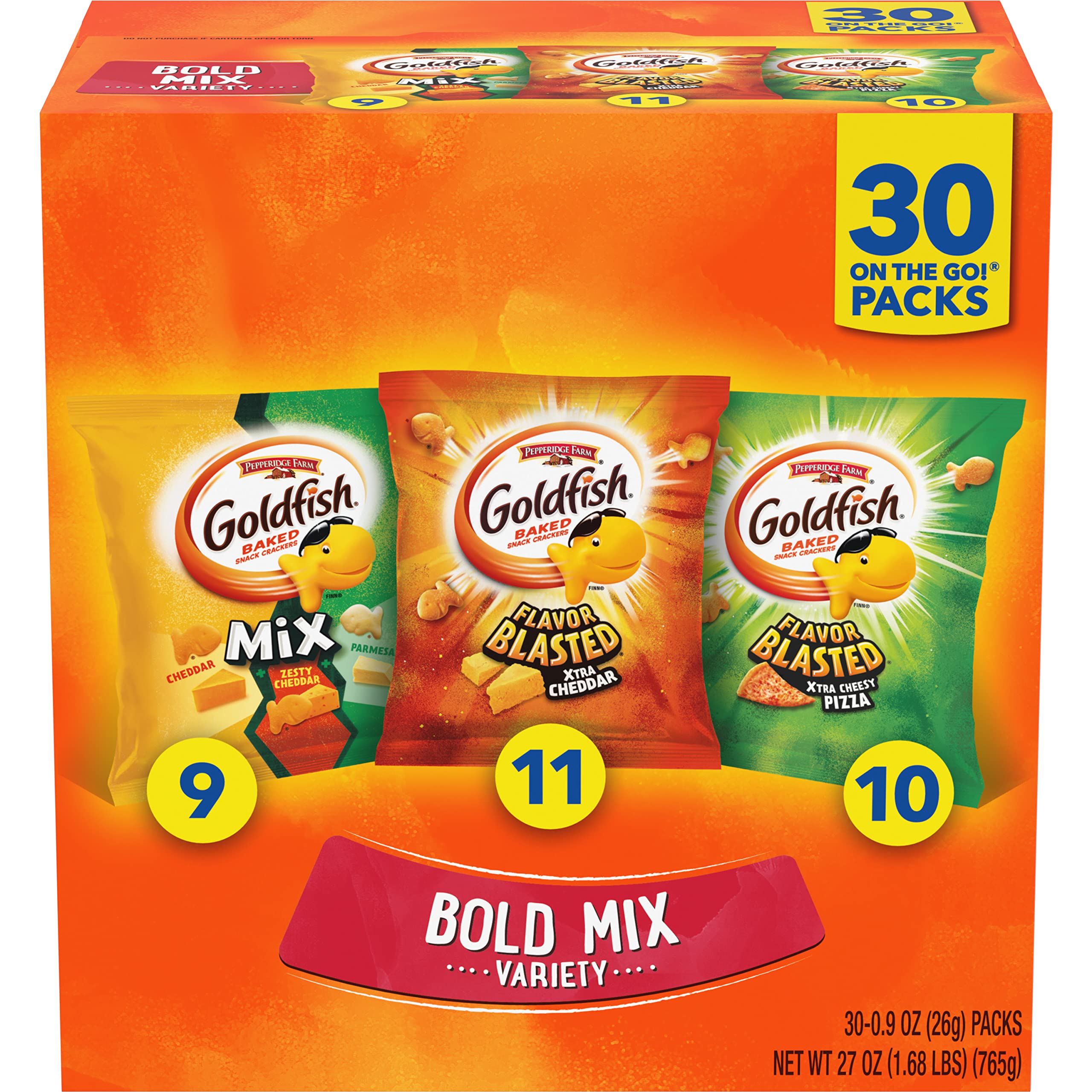 Goldfish Crackers Big Smiles Variety Pack with Cheddar, Colors, and Pretzels, Snack Packs, 30 Ct - Collins Global Snack Store
