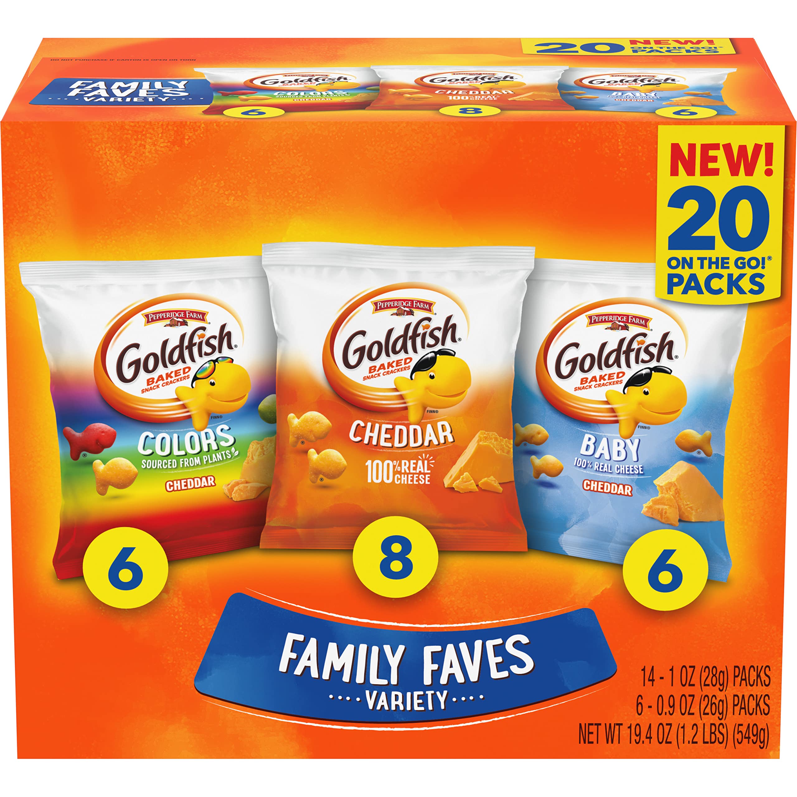 Goldfish Crackers Big Smiles Variety Pack | Cheddar, Colors & Pretzels | 30 Snack Packs