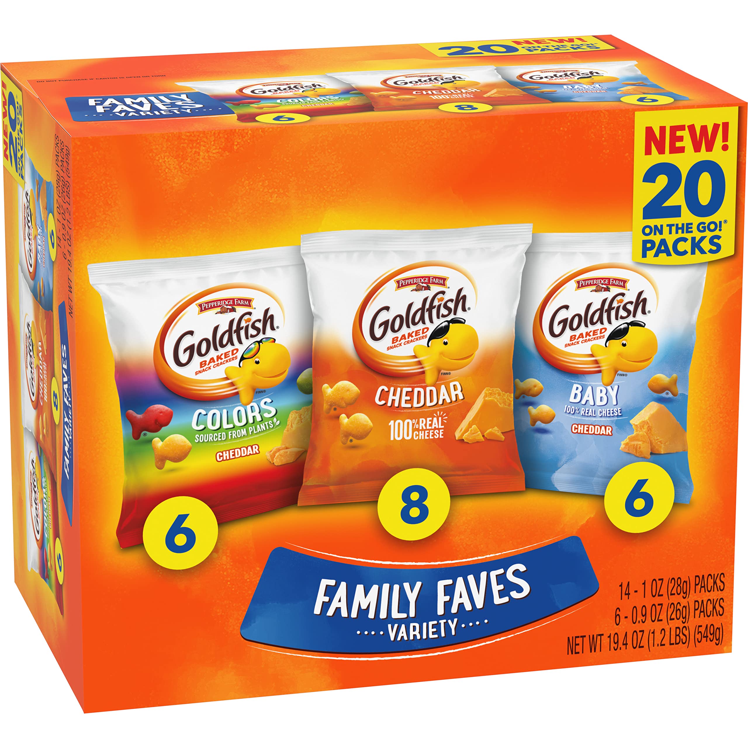 Goldfish Crackers Big Smiles Variety Pack | Cheddar, Colors & Pretzels | 30 Snack Packs