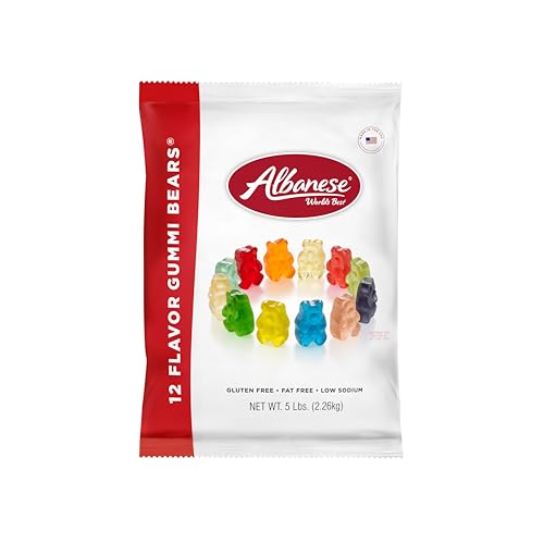 Albanese Gummi Bears  Albanese World's Best 12 Flavor Gummi Bears | 5lbs of Candy | 12 Unique Flavors, Gluten Free, Fat Free, Soft and Chewy Gummy | Cherry, Blue Raspberry, Mango and More | Great Snack for Travel and Kids - Collins Global Snack Store
