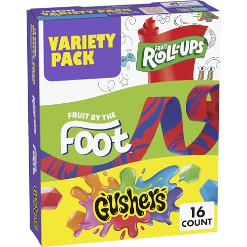 Fruit Roll-Ups, Fruit by the Foot, Gushers, Flavored Snacks Variety Pack, Gluten Free, 16 Ct, 10.2 oz - Collins Global Snack Store