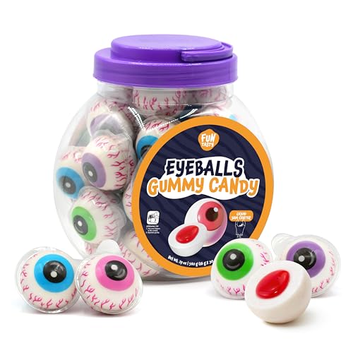 Funtasty Eyeballs Gummy Candy - 19 Oz Jar (30 Count) - Strawberry Jelly Filled Spooky Eyes Gummies