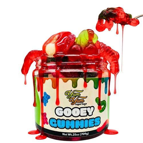 Viral Trending on social media experince Yum Yum Delights Sour Gooey Gummies, Sour Wild Cherry, 25 oz, Plastic Container with Lid