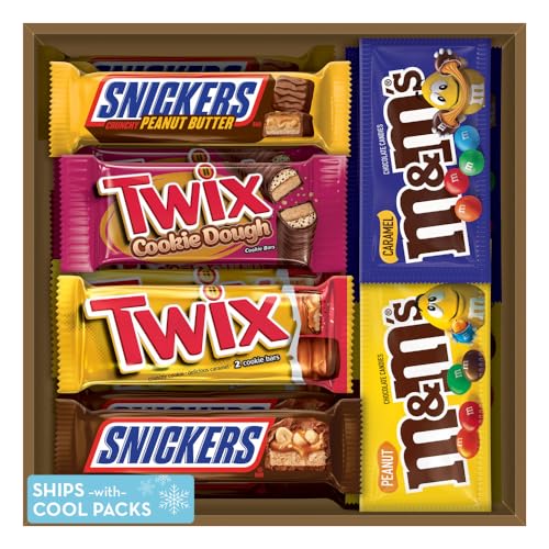 Mars M&M'S Peanut, M&M'S Caramel, SNICKERS Original, SNICKERS Peanut Butter Squared, TWIX Original and TWIX Cookie Dough Variety Pack Full Size Individually Wrapped Milk Chocolate Candy Bars, 18 Ct - Collins Global Snack Store