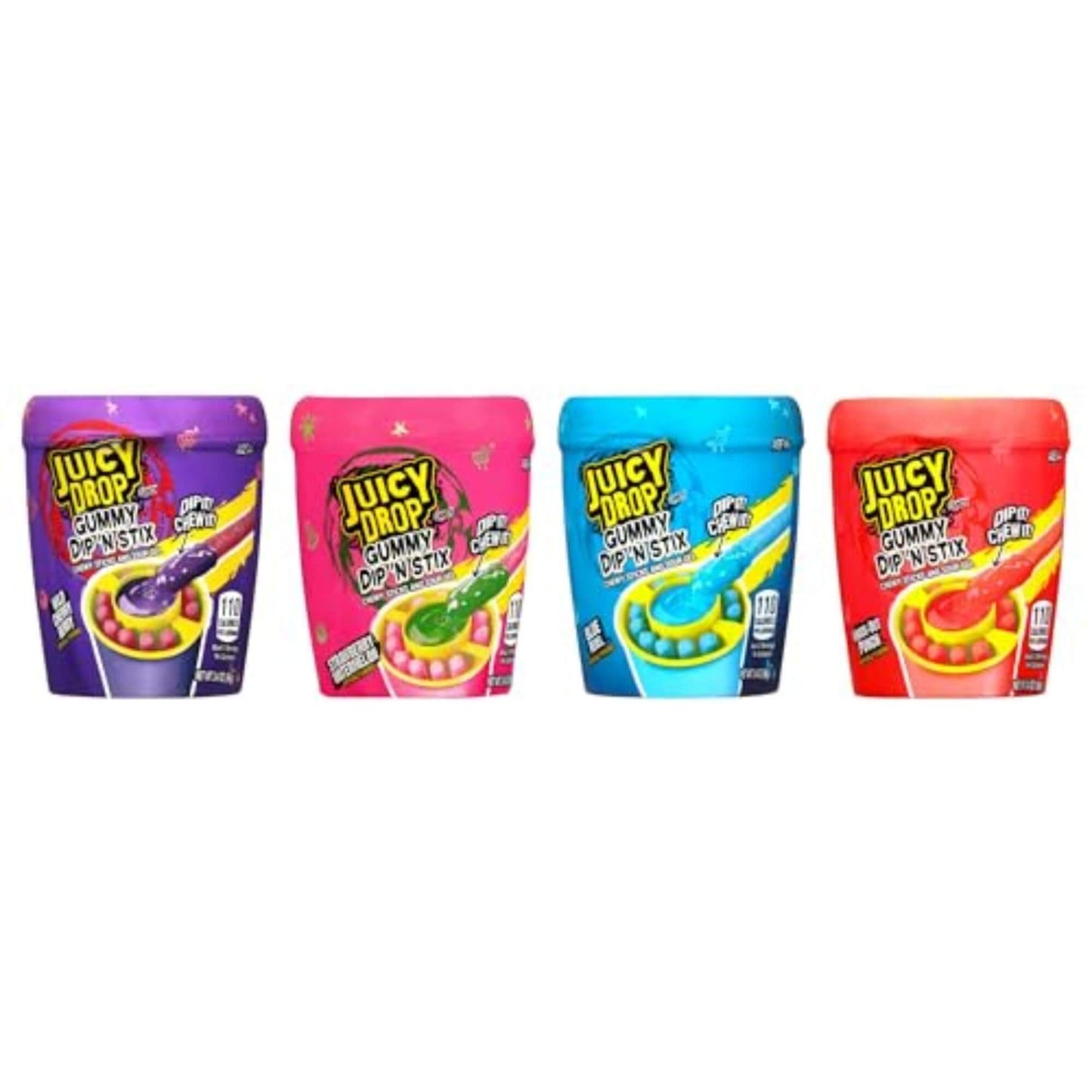Juicy Drop Gummy Dip 'N Stix Assorted Candy Variety Pack, Sweet Gummy Sticks W/ Sour Dipping Gel, 8 Pack, Assorted For Kids Parties and Party Favors, Sour Candy Variety for Kids - Collins Global Snack Store