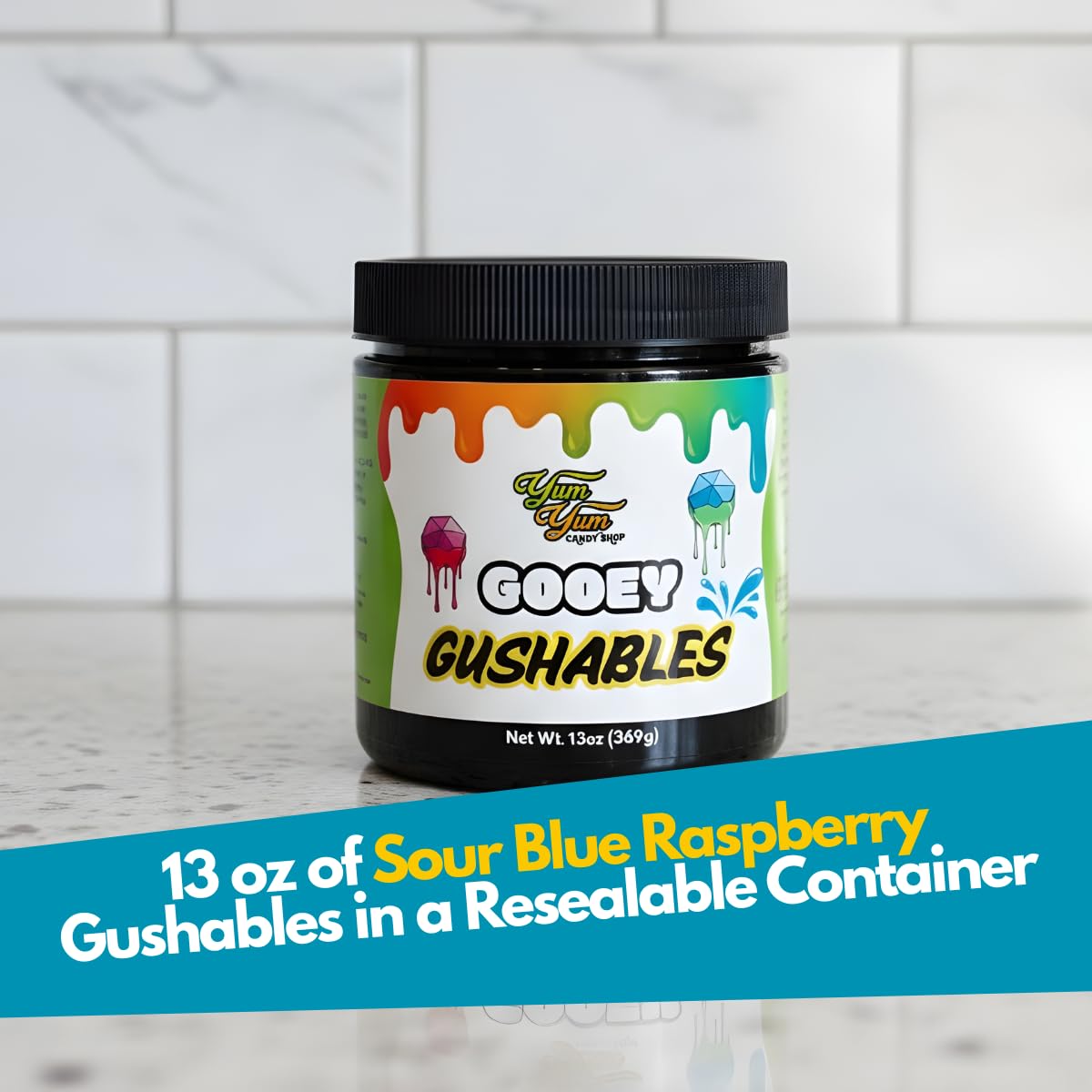 Gooey Gushables Sour Blue Raspberry in Liquid Candy Sauce by Yum Yum