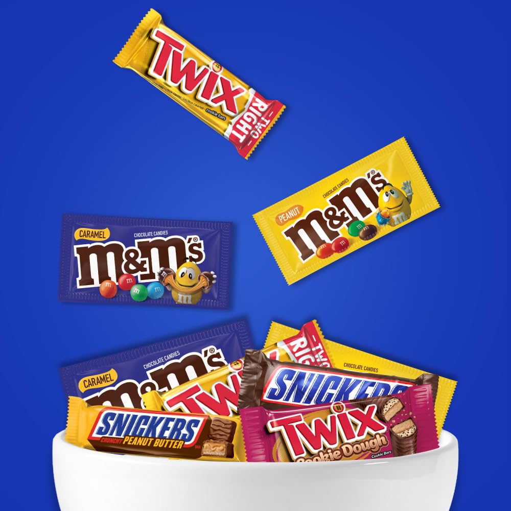 Mars M&M'S Peanut, M&M'S Caramel, SNICKERS Original, SNICKERS Peanut Butter Squared, TWIX Original and TWIX Cookie Dough Variety Pack Full Size Individually Wrapped Milk Chocolate Candy Bars, 18 Ct - Collins Global Snack Store