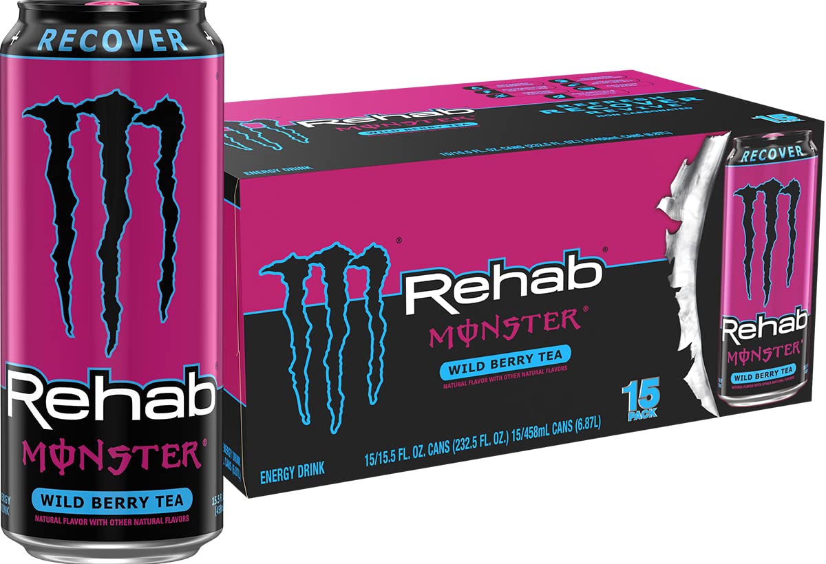 Monster Rehab Peach Tea + Energy, Energy Iced Tea, 15.5 Ounce (Pack of 24) - Collins Global Snack Store
