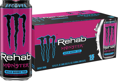 Monster Rehab Peach Tea + Energy, Energy Iced Tea, 15.5 Ounce (Pack of 24) - Collins Global Snack Store