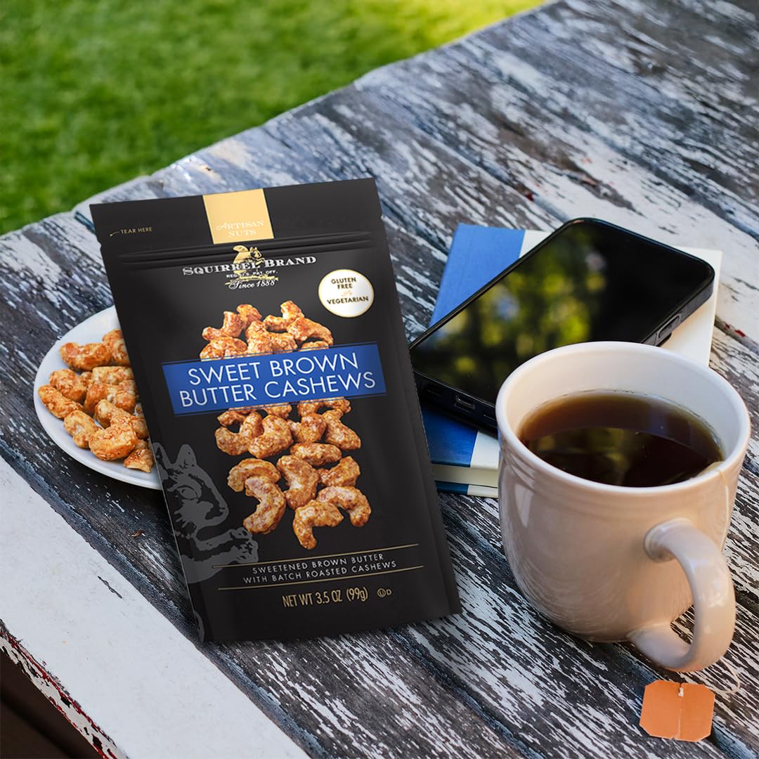 Squirrel Brand Sweet Brown Butter Cashews, 3.5 Ounces Resealable Bag, Gluten Free, Vegetarian - Collins Global Snack Store