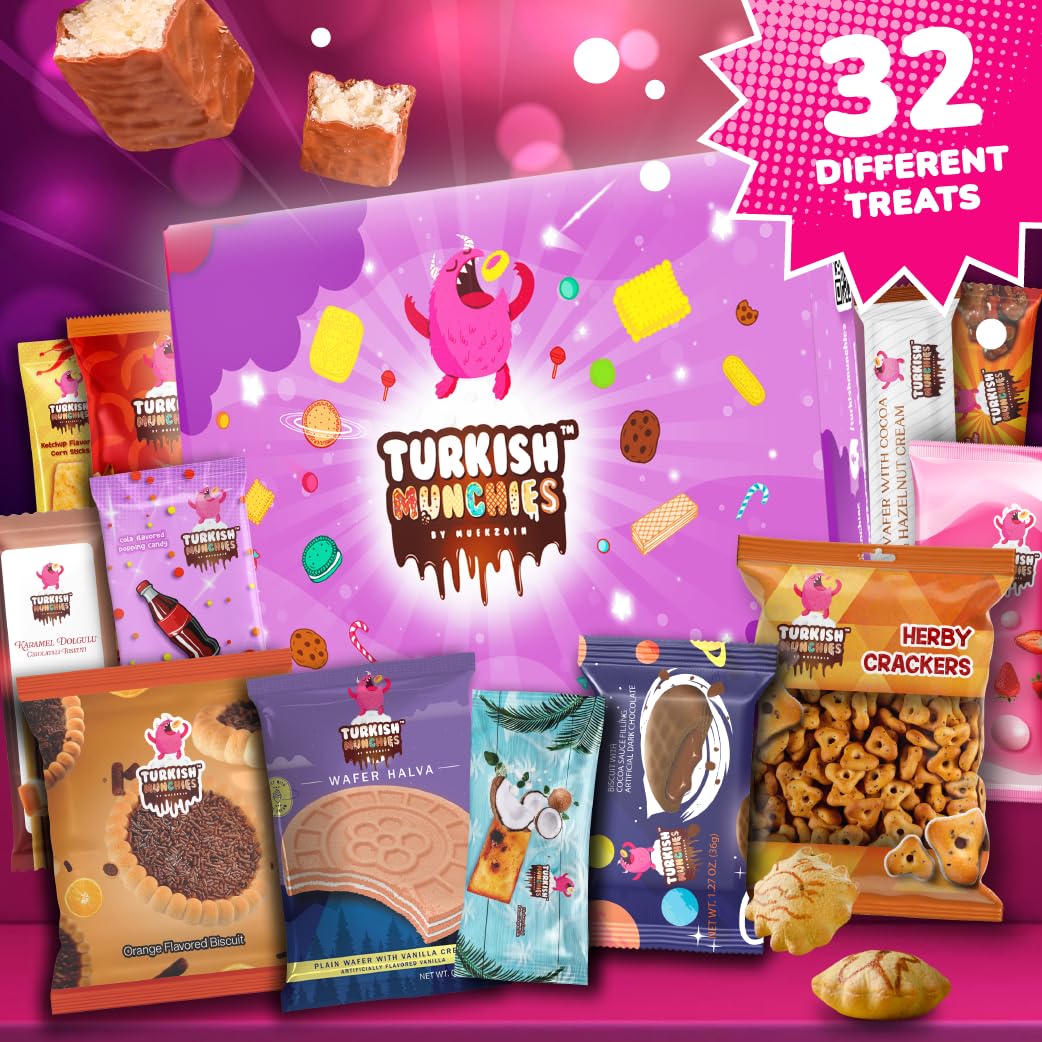 Turkish Munchies by Muekzoin Midi International Snack Box | Premium and Exotic Foreign Unique Snack Food Gifts Included | Try Extraordinary Turkish Gourmet Snacks | Candies from Around the World | Fantastic Space Themed Box | 12 Full-Size Snacks - Collins Global Snack Store