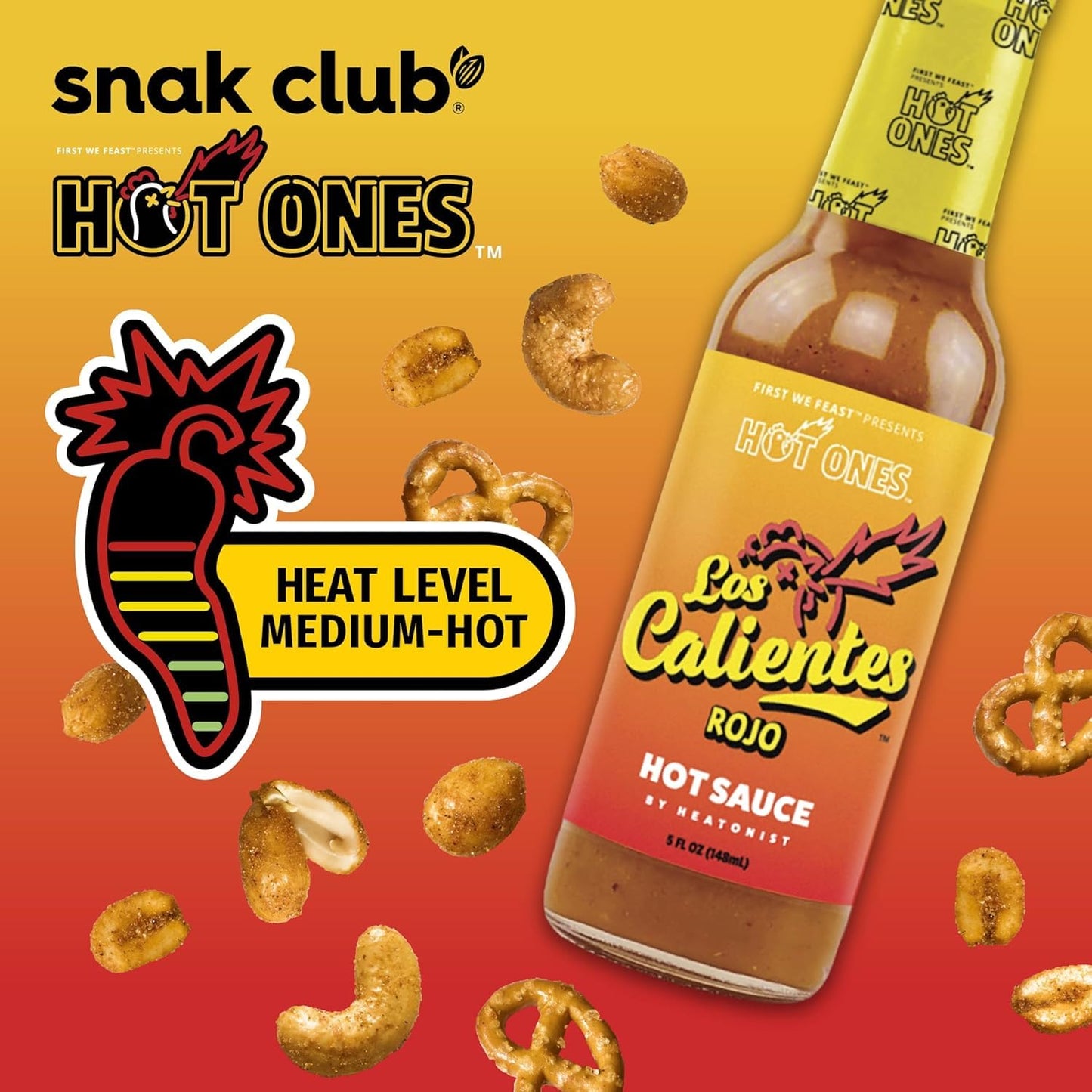 Trending Snak Club x Hot Ones Hot Habanero Snack Mix, Spicy Snacks with Peanuts, Pretzels, Sesame Sticks, Toasted Corn & Cashews, Inspired by Hot Ones Hot Sauce, 10 oz Bag