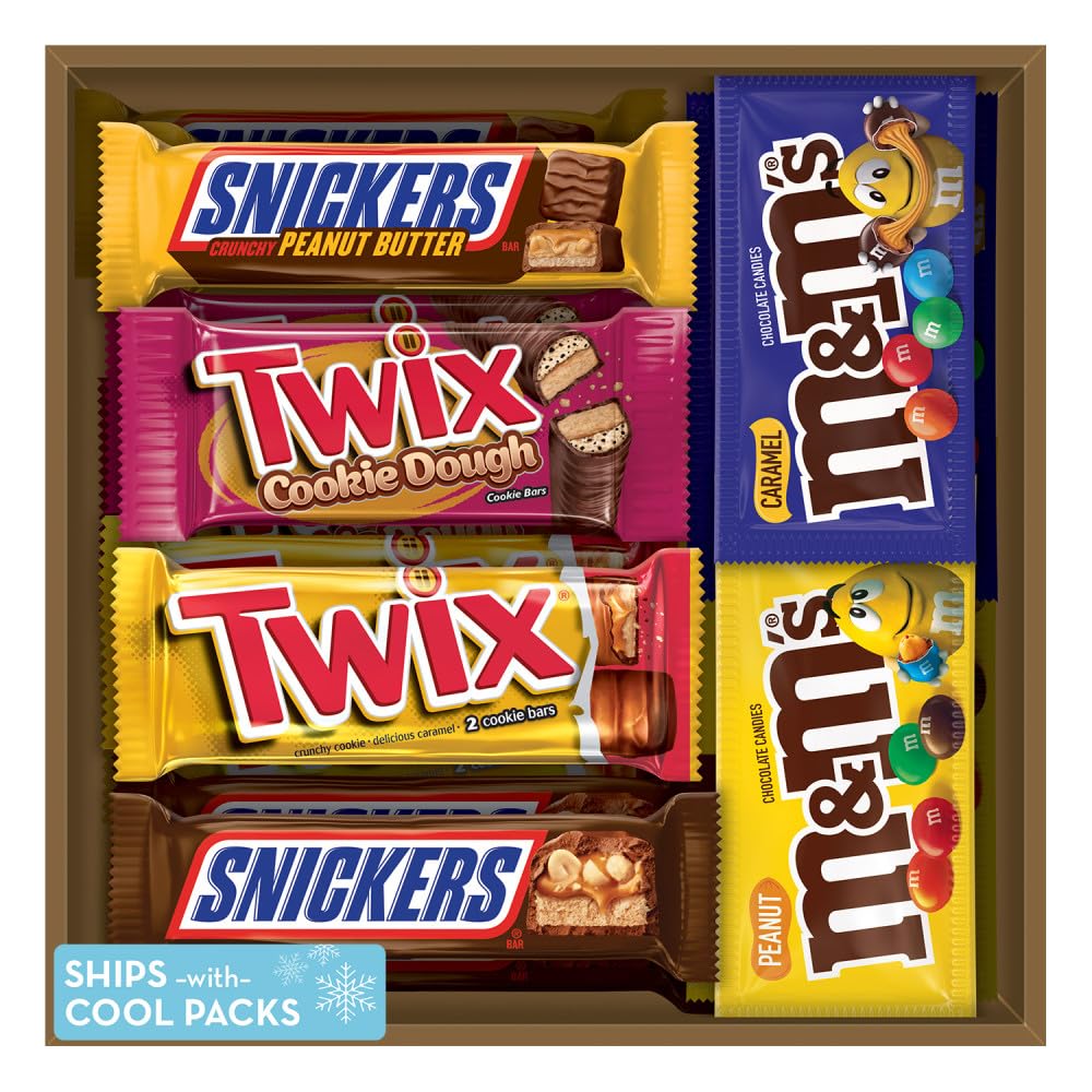 Mars M&M'S Peanut, M&M'S Caramel, SNICKERS Original, SNICKERS Peanut Butter Squared, TWIX Original and TWIX Cookie Dough Variety Pack Full Size Individually Wrapped Milk Chocolate Candy Bars, 18 Ct - Collins Global Snack Store