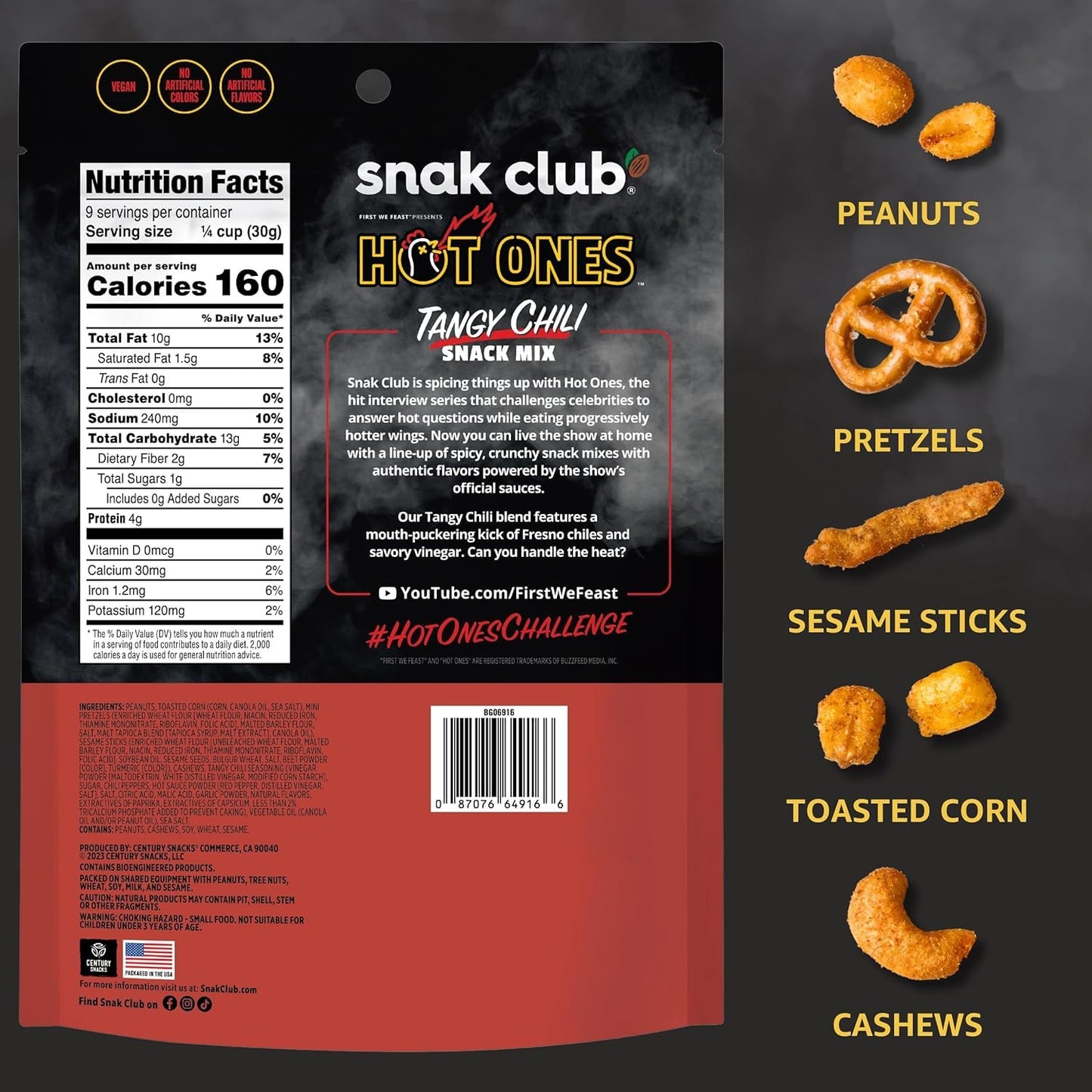 Trending Snak Club x Hot Ones Hot Habanero Snack Mix, Spicy Snacks with Peanuts, Pretzels, Sesame Sticks, Toasted Corn & Cashews, Inspired by Hot Ones Hot Sauce, 10 oz Bag