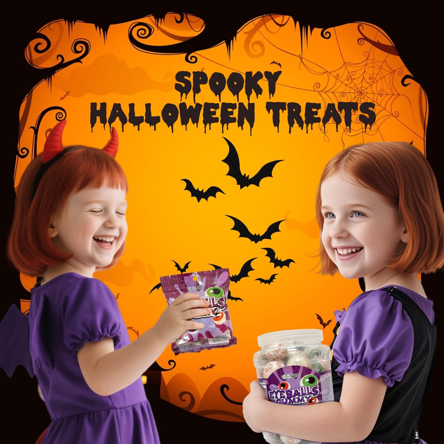 Lucky Boys Eyeball Gummy Candy - 30 Pieces with Fruity Liquid Center | Halloween Party Treat