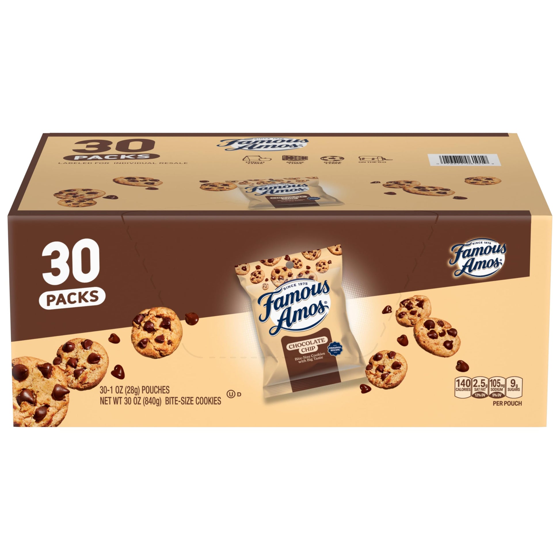 Famous Amos Original Recipe Chocolate Chip Bite-Size Cookies, 30 Pack Box, 30 oz - Collins Global Snack Store