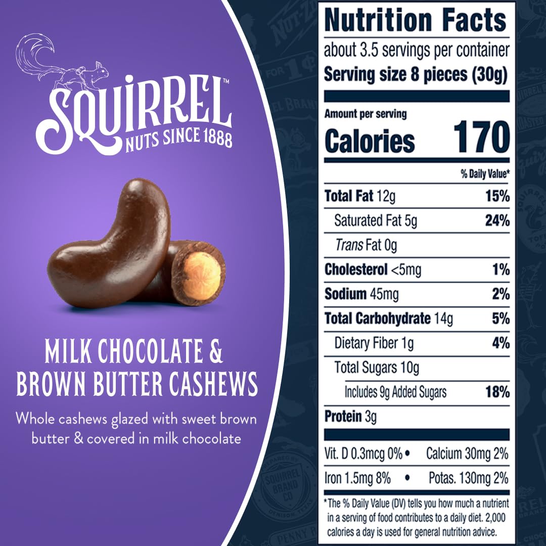 Squirrel Brand Sweet Brown Butter Cashews, 3.5 Ounces Resealable Bag, Gluten Free, Vegetarian - Collins Global Snack Store
