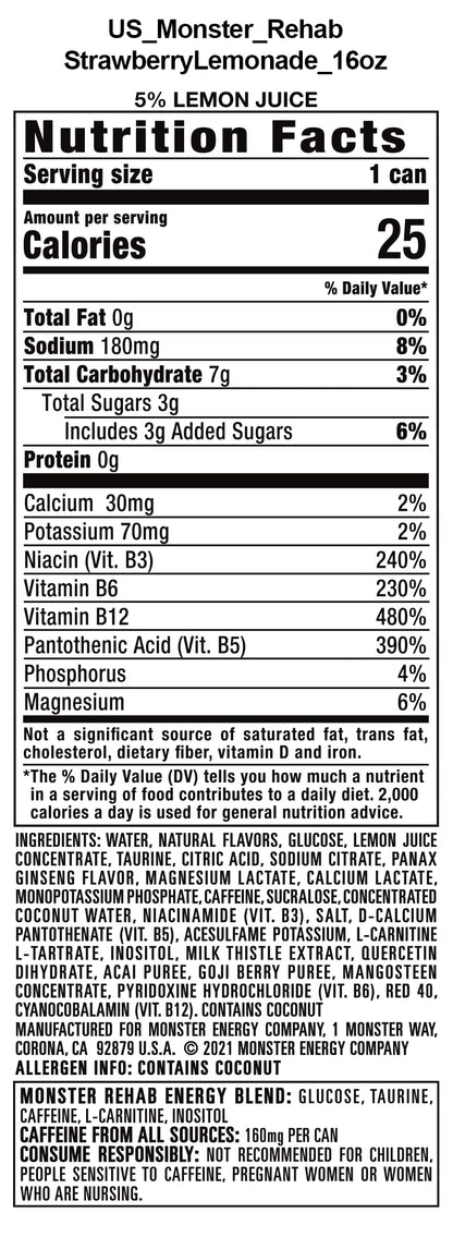 Monster Rehab Peach Tea + Energy, Energy Iced Tea, 15.5 Ounce (Pack of 24) - Collins Global Snack Store