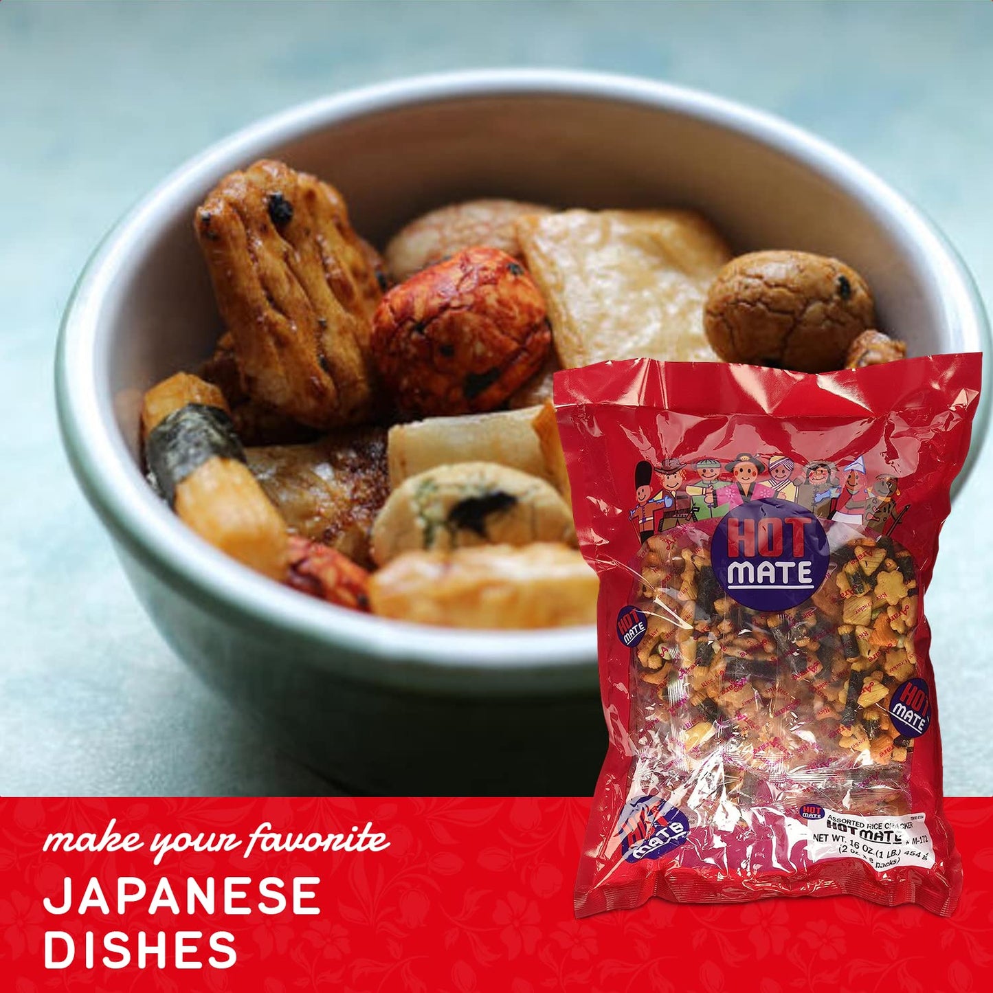 Shirakiku Hot Mate Japanese Rice Cracker | Oriental Asian Arare Rice Crackers with Glutinous Rice, Wasabi Green Peas, and Soy Sauce | Mixed Flavor, 16 oz. (Pack of 1) - Collins Global Snack Store