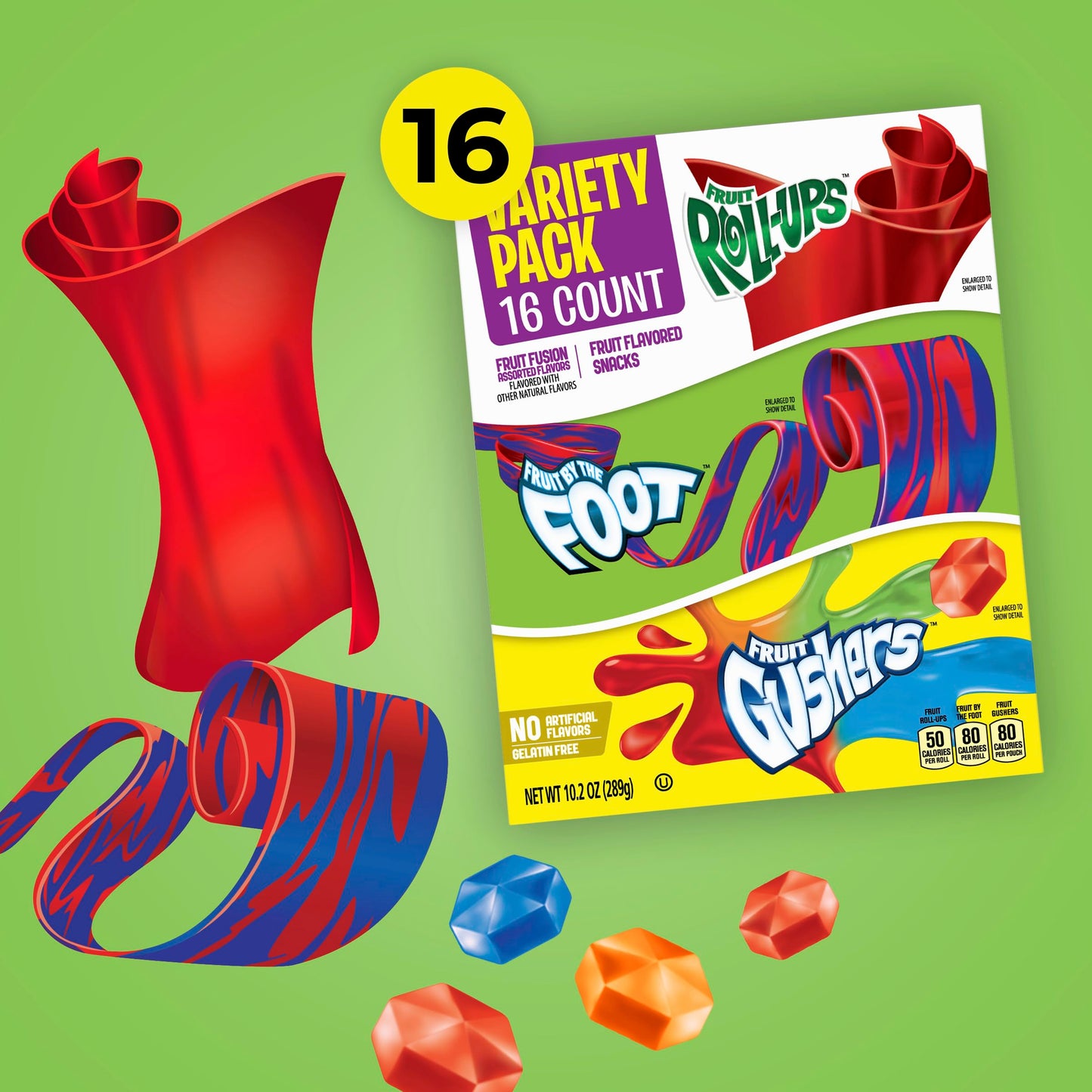 Fruit Roll-Ups, Fruit by the Foot, Gushers, Flavored Snacks Variety Pack, Gluten Free, 16 Ct, 10.2 oz - Collins Global Snack Store