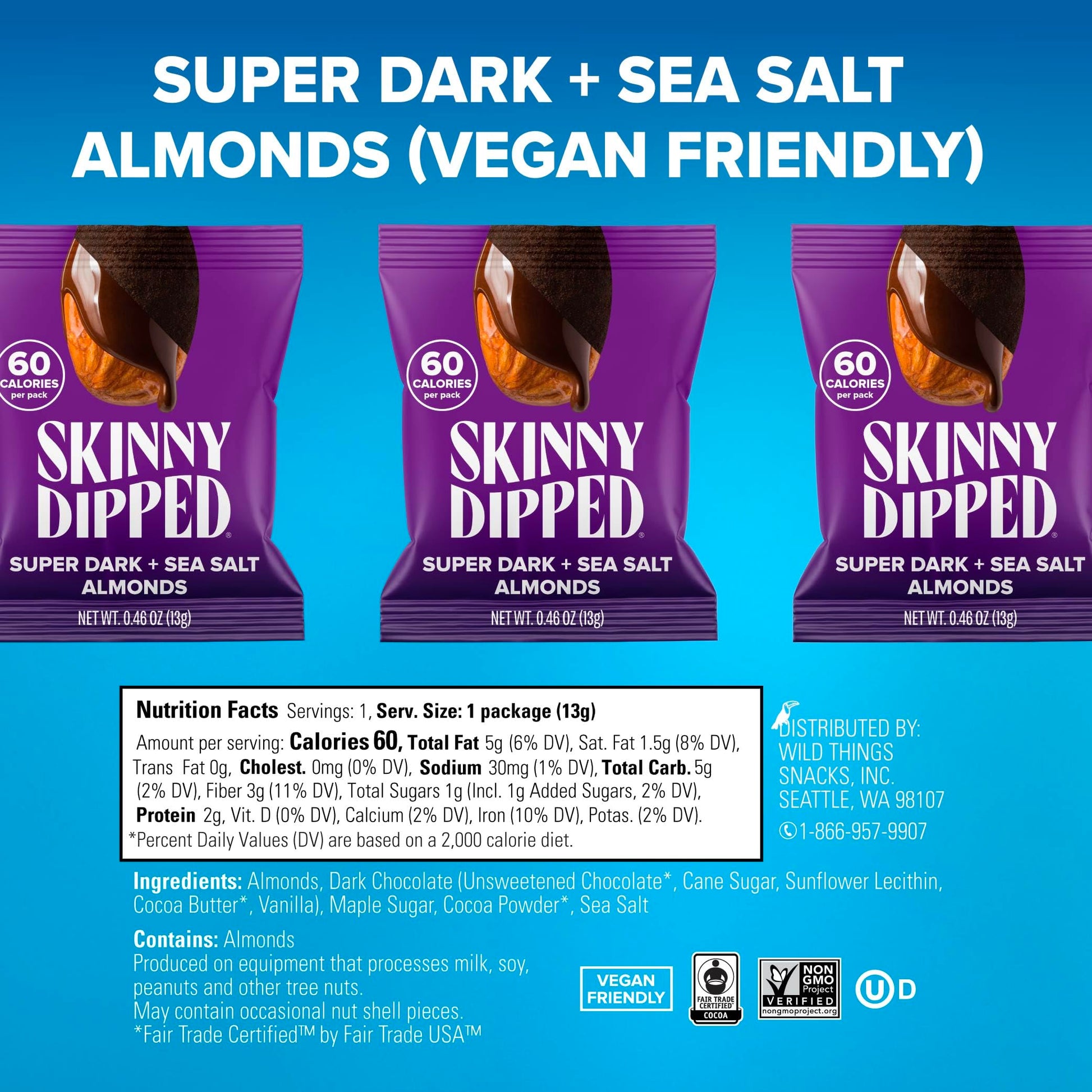 SkinnyDipped Snack Attack Minis Almond Variety Pack, Healthy Snack, Plant Protein, Gluten Free, 0.46 oz Mini Bags, Pack of 25 - Collins Global Snack Store