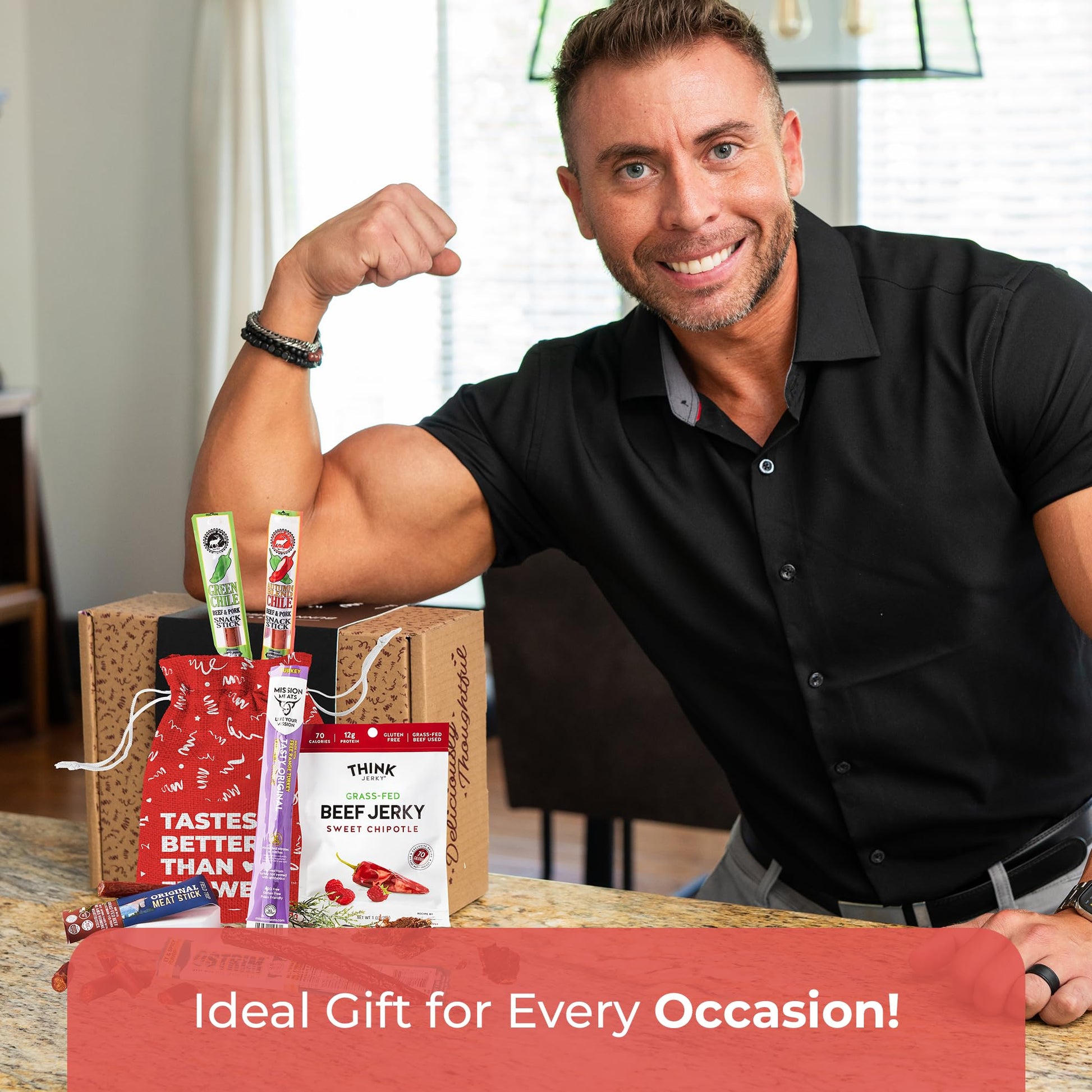 Beef Jerky Gift Basket For Men - Exotic Jerky Variety Pack, Delicious Protein-Packed Snack Box for Dad, Husband - Birthday, Holiday Food Treats for Adults - Unique Food Gifts for Men Who Want Nothing - Collins Global Snack Store