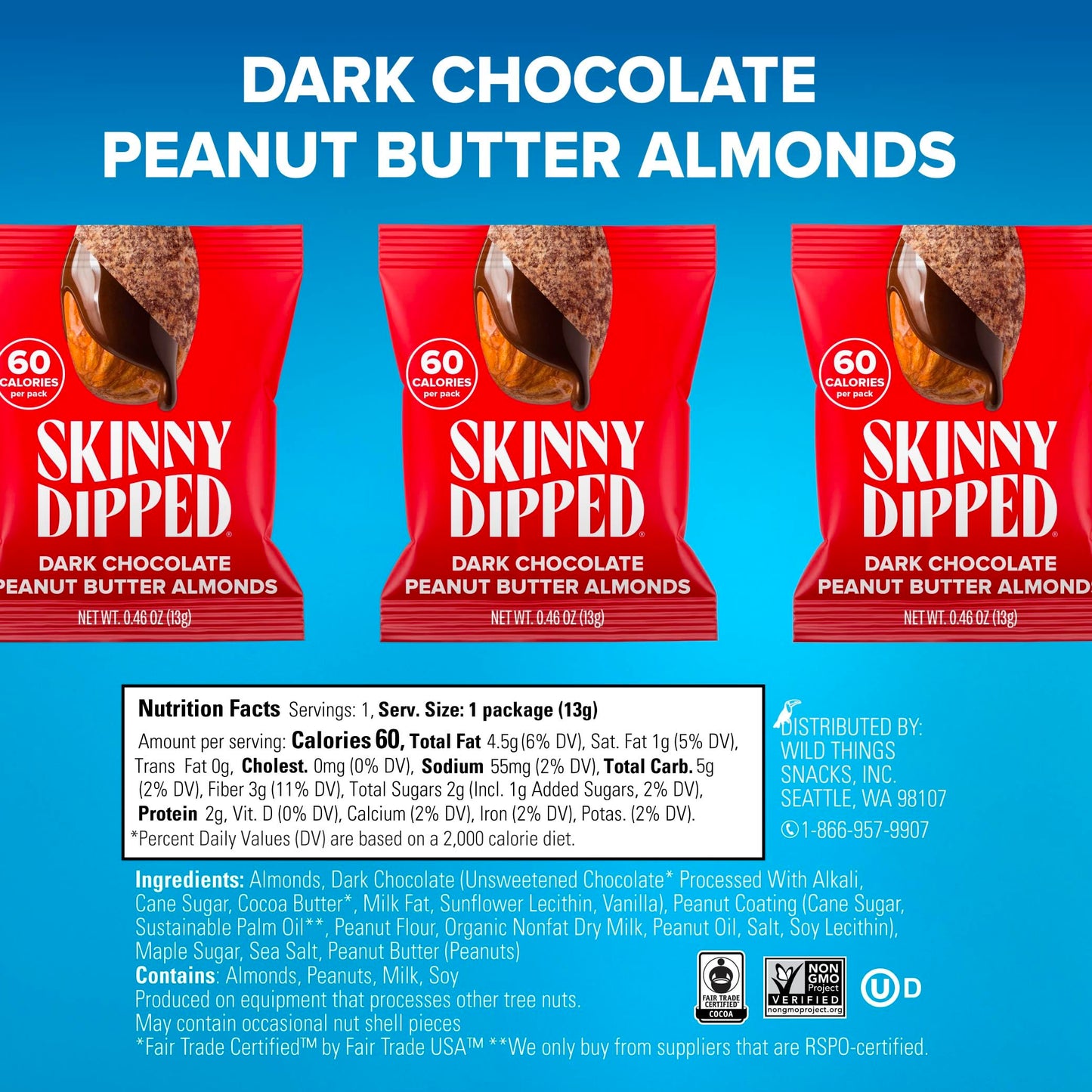 SkinnyDipped Snack Attack Minis Almond Variety Pack, Healthy Snack, Plant Protein, Gluten Free, 0.46 oz Mini Bags, Pack of 25 - Collins Global Snack Store