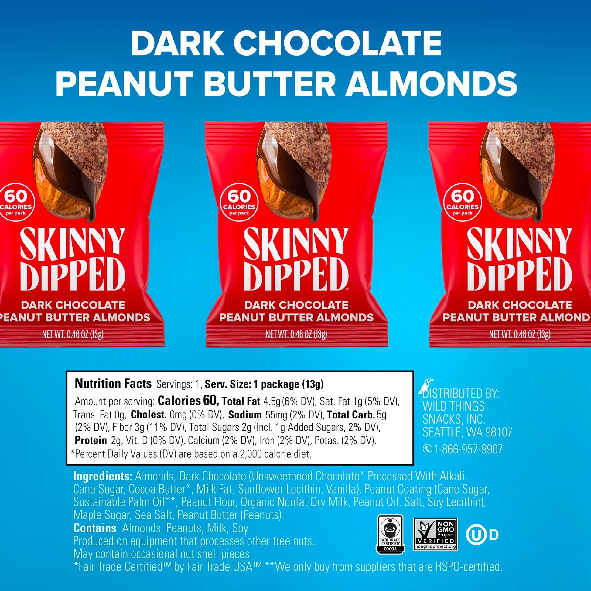 SkinnyDipped Snack Attack Minis Almond Variety Pack, Healthy Snack, Plant Protein, Gluten Free, 0.46 oz Mini Bags, Pack of 25 - Collins Global Snack Store