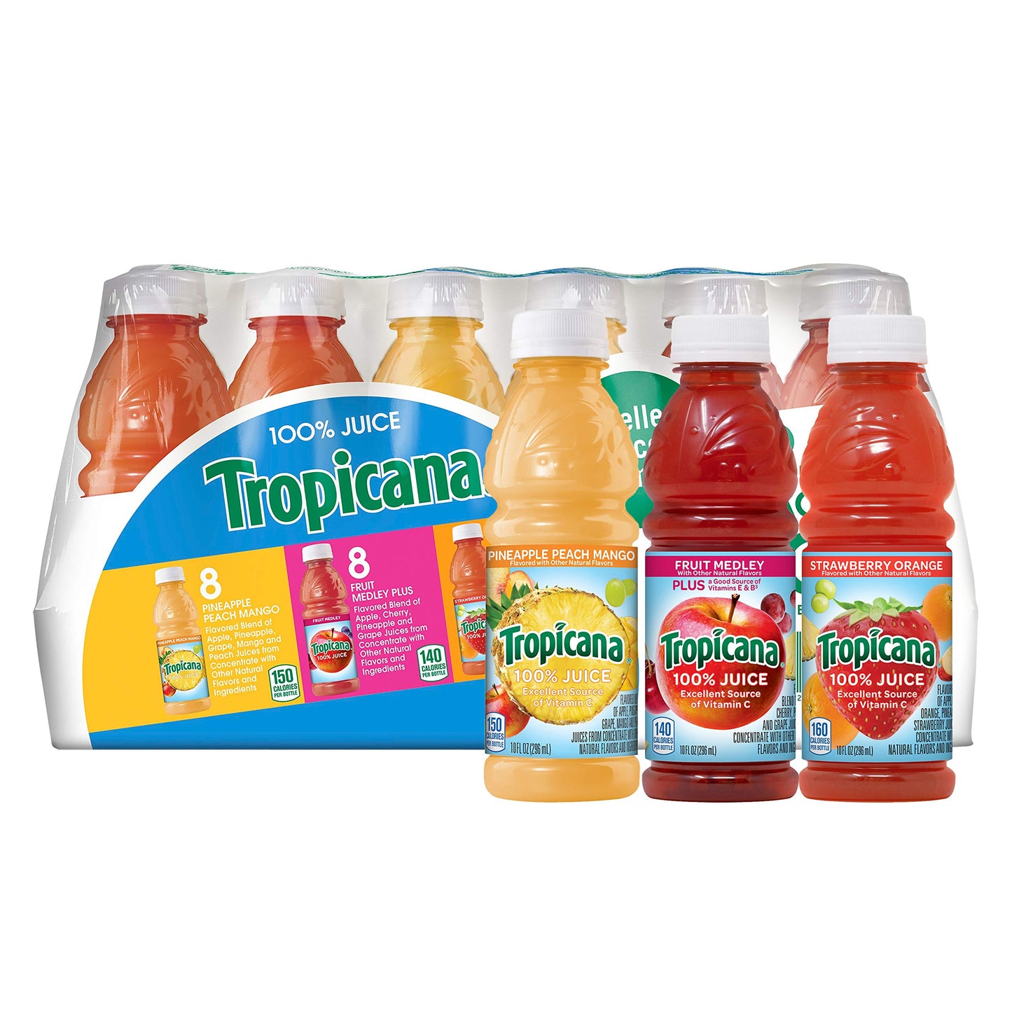 Tropicana 100% Juice 3-flavor Classic Variety Pack,10 Fl Oz (Pack of 24) - Collins Global Snack Store