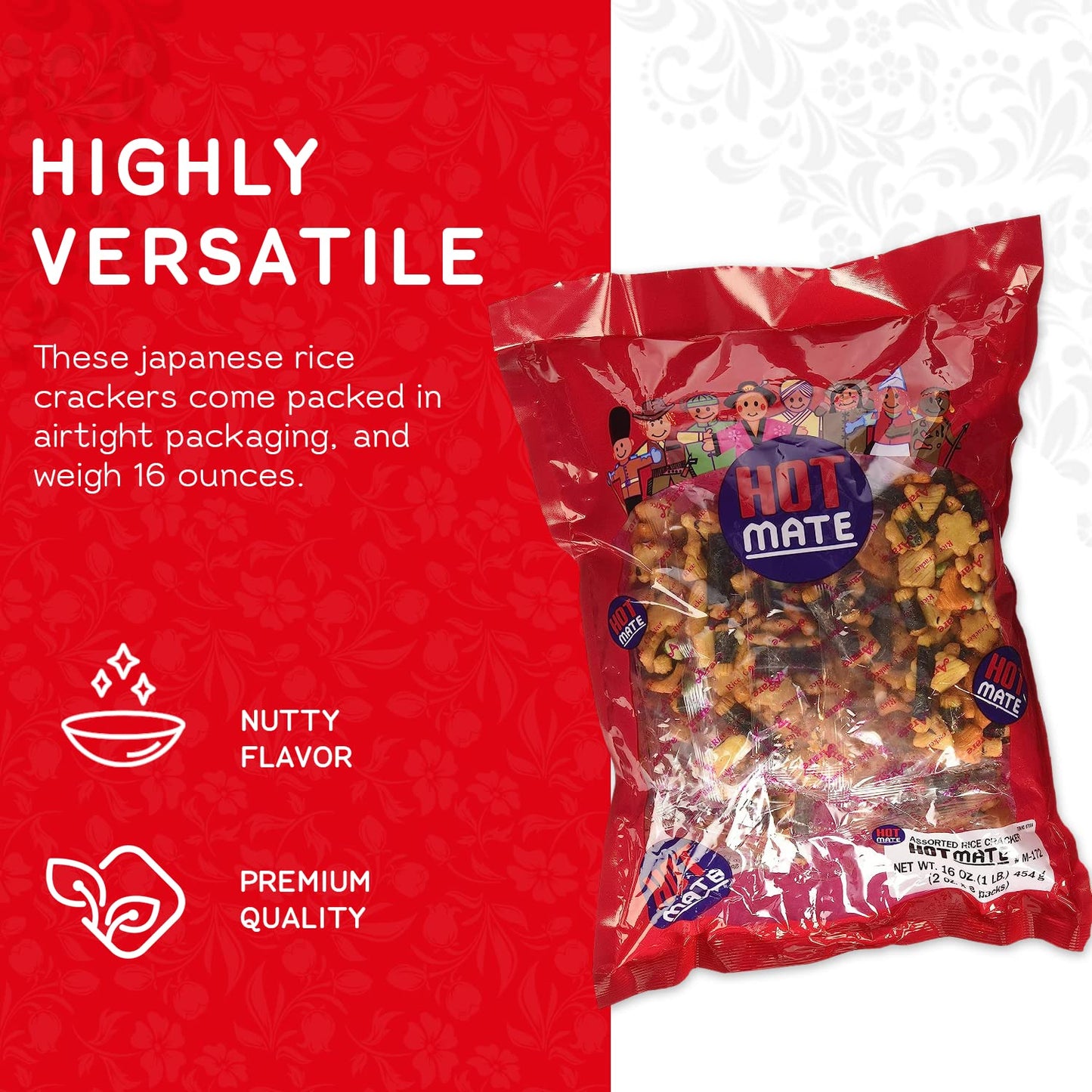 Shirakiku Hot Mate Japanese Rice Cracker | Oriental Asian Arare Rice Crackers with Glutinous Rice, Wasabi Green Peas, and Soy Sauce | Mixed Flavor, 16 oz. (Pack of 1) - Collins Global Snack Store