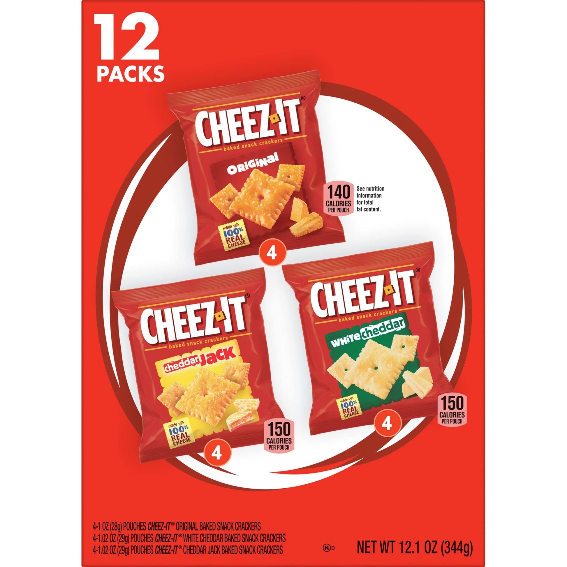 Cheez-It Cheese Crackers, Baked Snack Crackers, Lunch Snacks, Variety Pack, 12.1oz Box (12 Packs) - Collins Global Snack Store