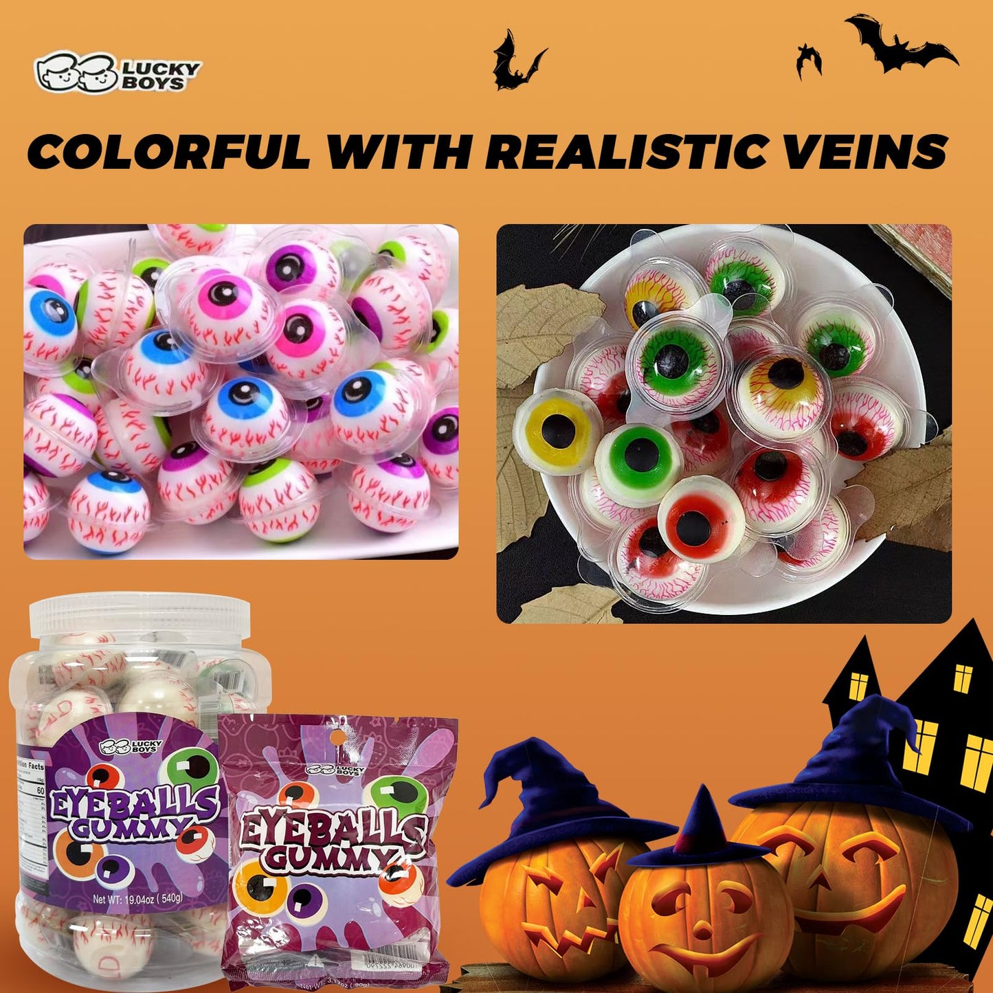 Lucky Boys Eyeball Gummy Candy - 30 Pieces with Fruity Liquid Center | Halloween Party Treat