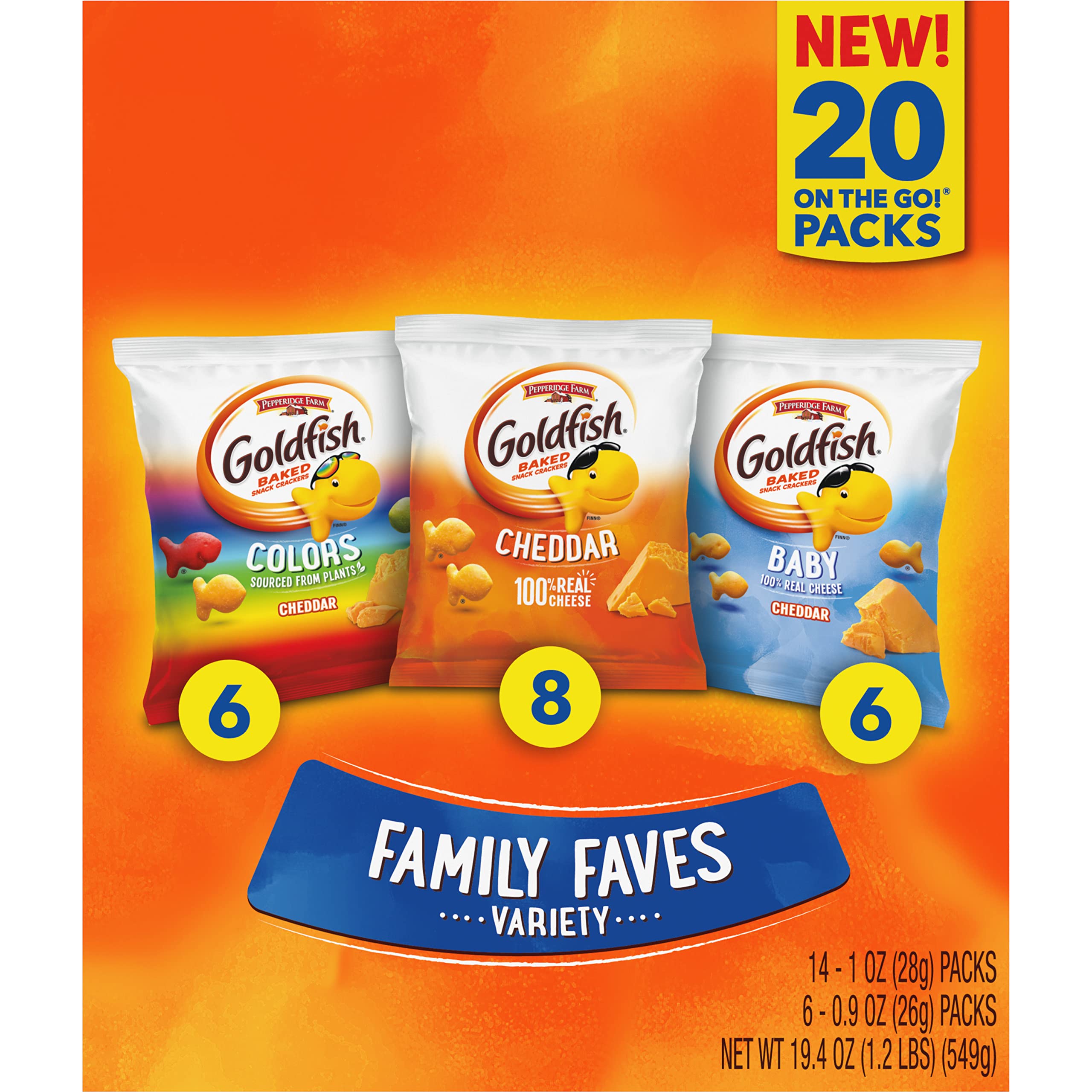Goldfish Crackers Big Smiles Variety Pack | Cheddar, Colors &amp; Pretzels | 30 Snack Packs