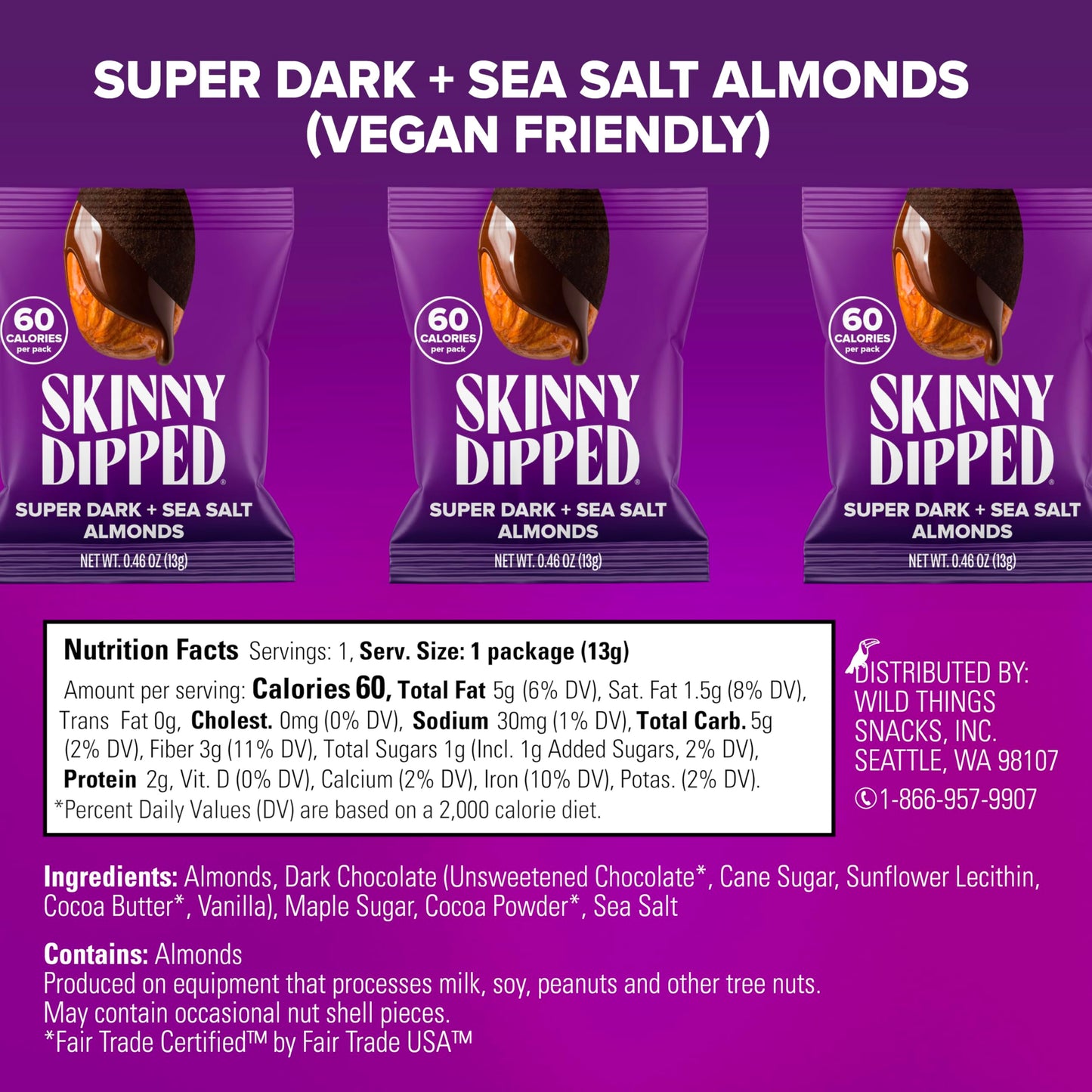 SkinnyDipped Snack Attack Minis Almond Variety Pack, Healthy Snack, Plant Protein, Gluten Free, 0.46 oz Mini Bags, Pack of 25 - Collins Global Snack Store