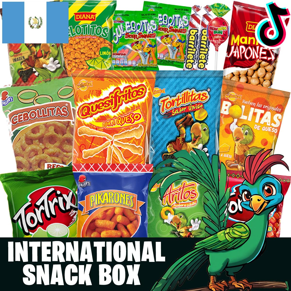 Charloo International Snack Box + Free Surprise Gift! - Guatemala Snacks from Around the World Box - Foreign Snack Box - Exotic Snacks - Weird Snacks - International Snacks Unique Chips Vending Machine, Small 19 Pcs - Collins Global Snack Store