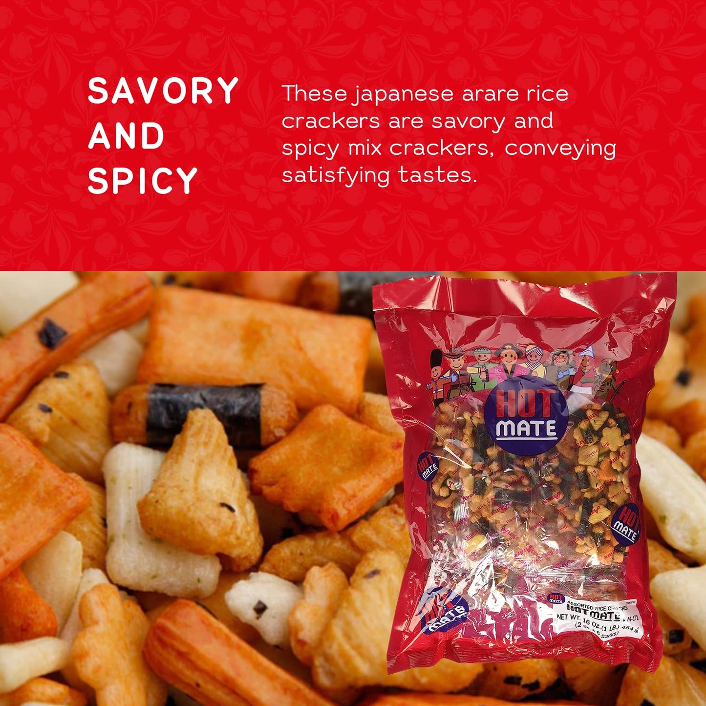 Shirakiku Hot Mate Japanese Rice Cracker | Oriental Asian Arare Rice Crackers with Glutinous Rice, Wasabi Green Peas, and Soy Sauce | Mixed Flavor, 16 oz. (Pack of 1) - Collins Global Snack Store