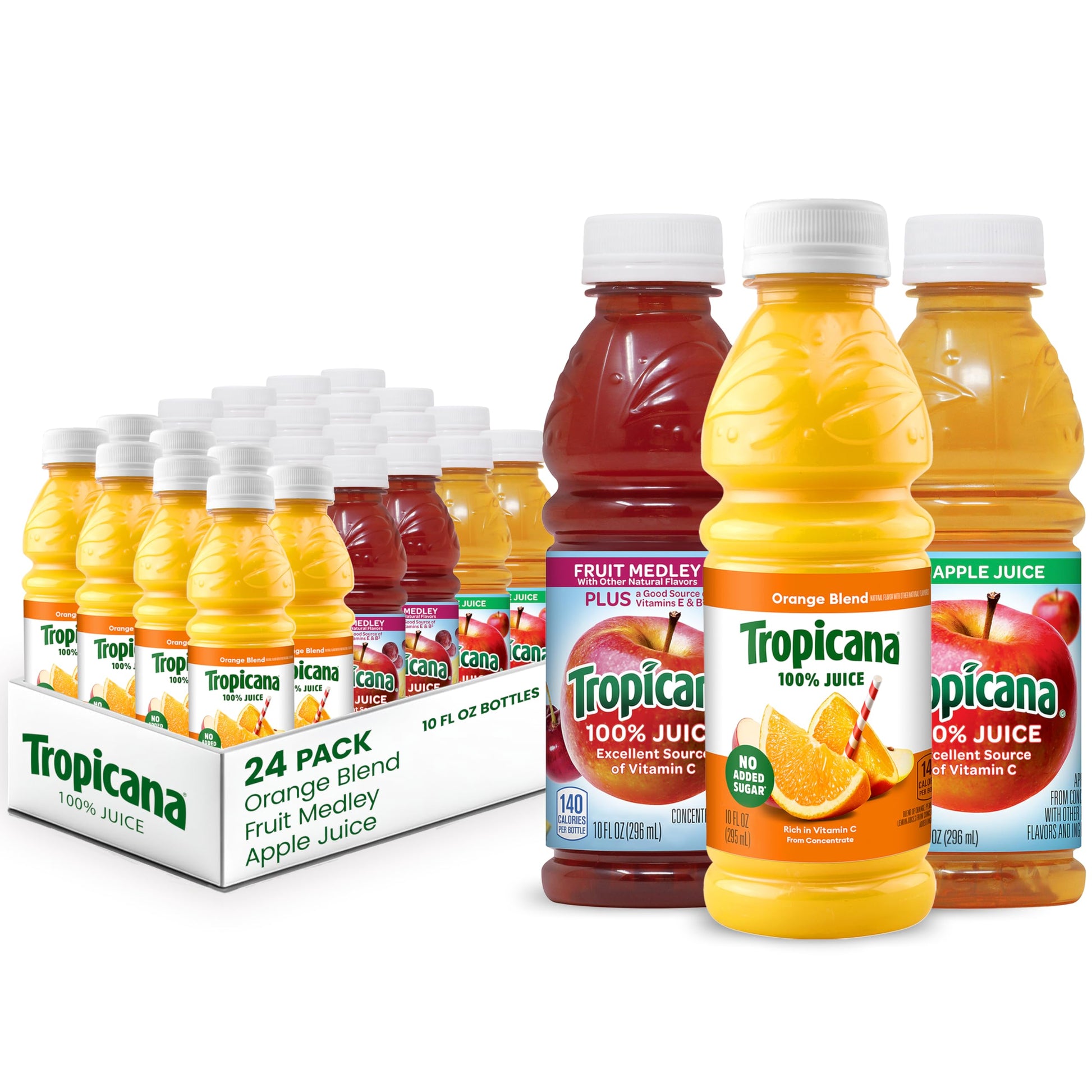 Tropicana 100% Juice 3-flavor Classic Variety Pack,10 Fl Oz (Pack of 24) - Collins Global Snack Store