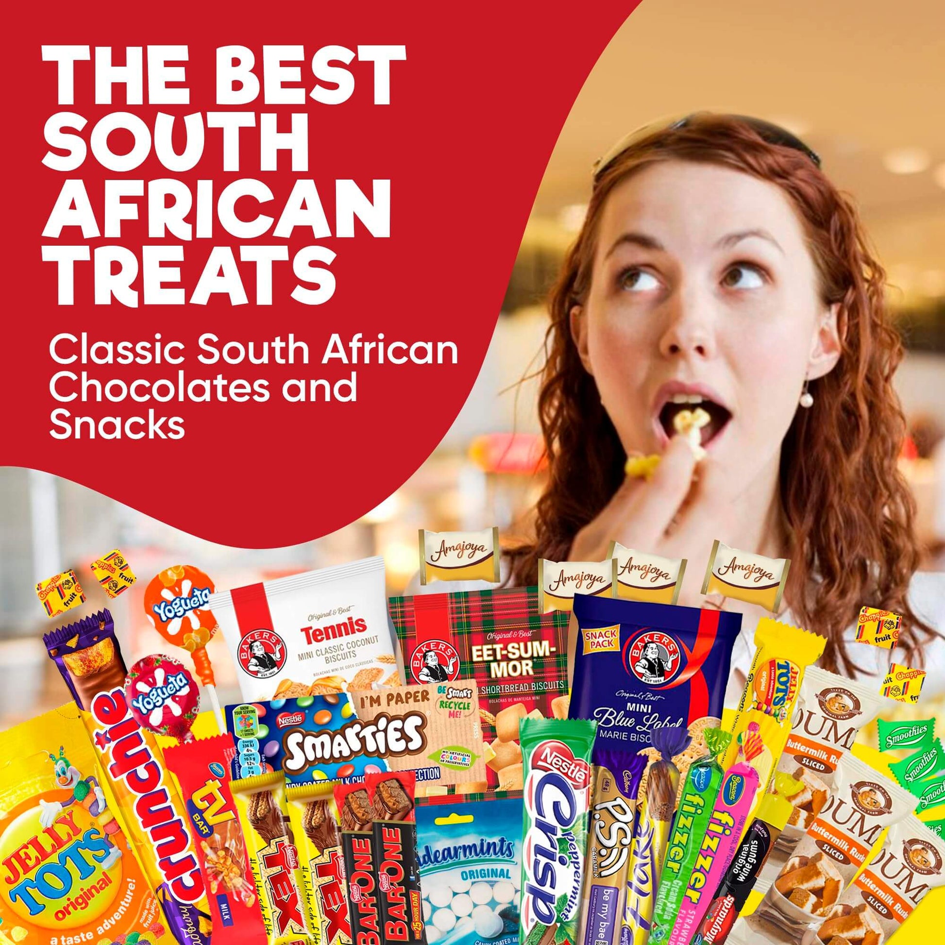 Treats from Home South African Snacks Food Box | Authentic African Candies, Chocolate Bars, & Treats | Perfect Christmas Gifts Includes Ouma Rusks, Smarties, & More | Best South African Products Care Package for Gifting & Sharing - 36 Units - Collins Global Snack Store