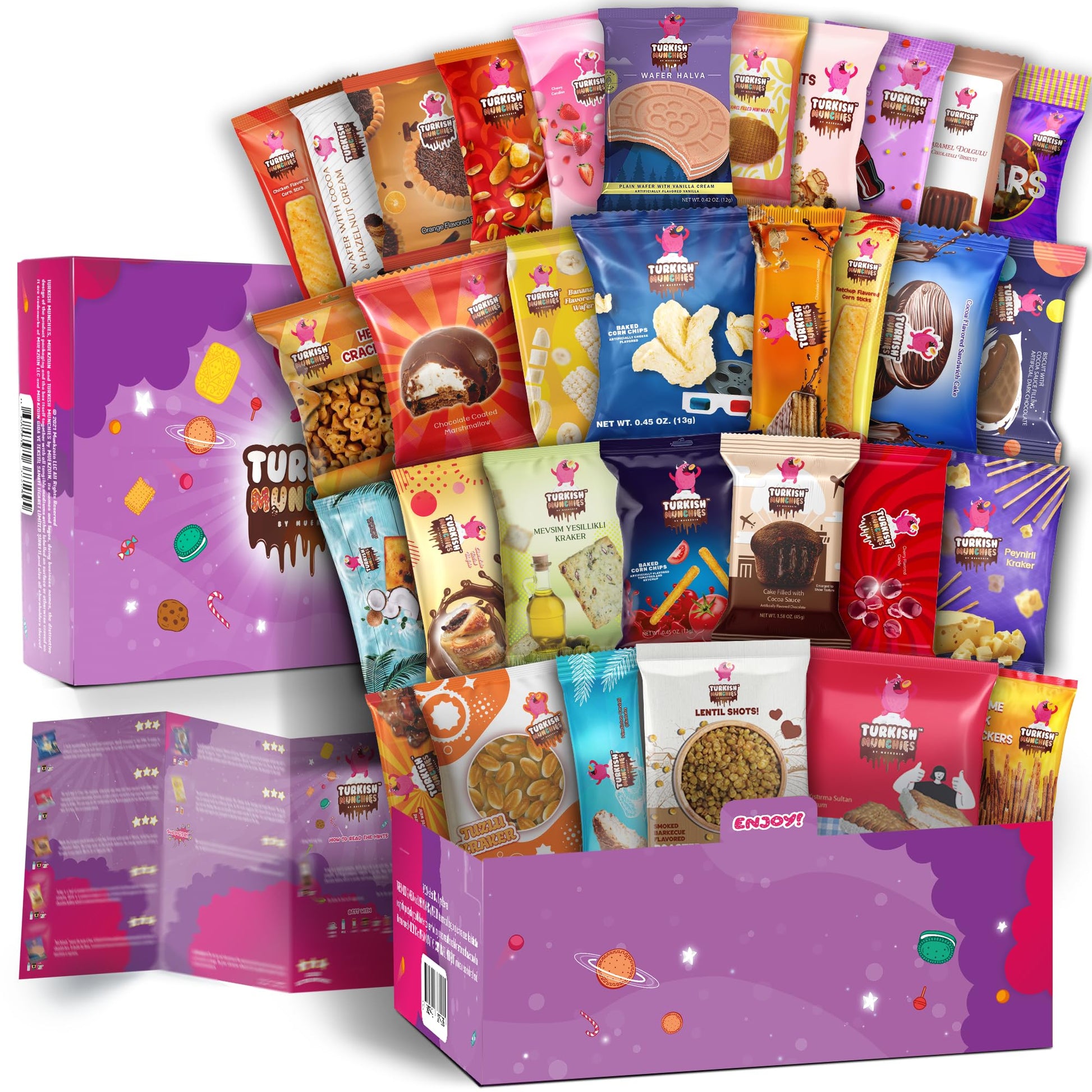 Turkish Munchies by Muekzoin Midi International Snack Box | Premium and Exotic Foreign Unique Snack Food Gifts Included | Try Extraordinary Turkish Gourmet Snacks | Candies from Around the World | Fantastic Space Themed Box | 12 Full-Size Snacks - Collins Global Snack Store