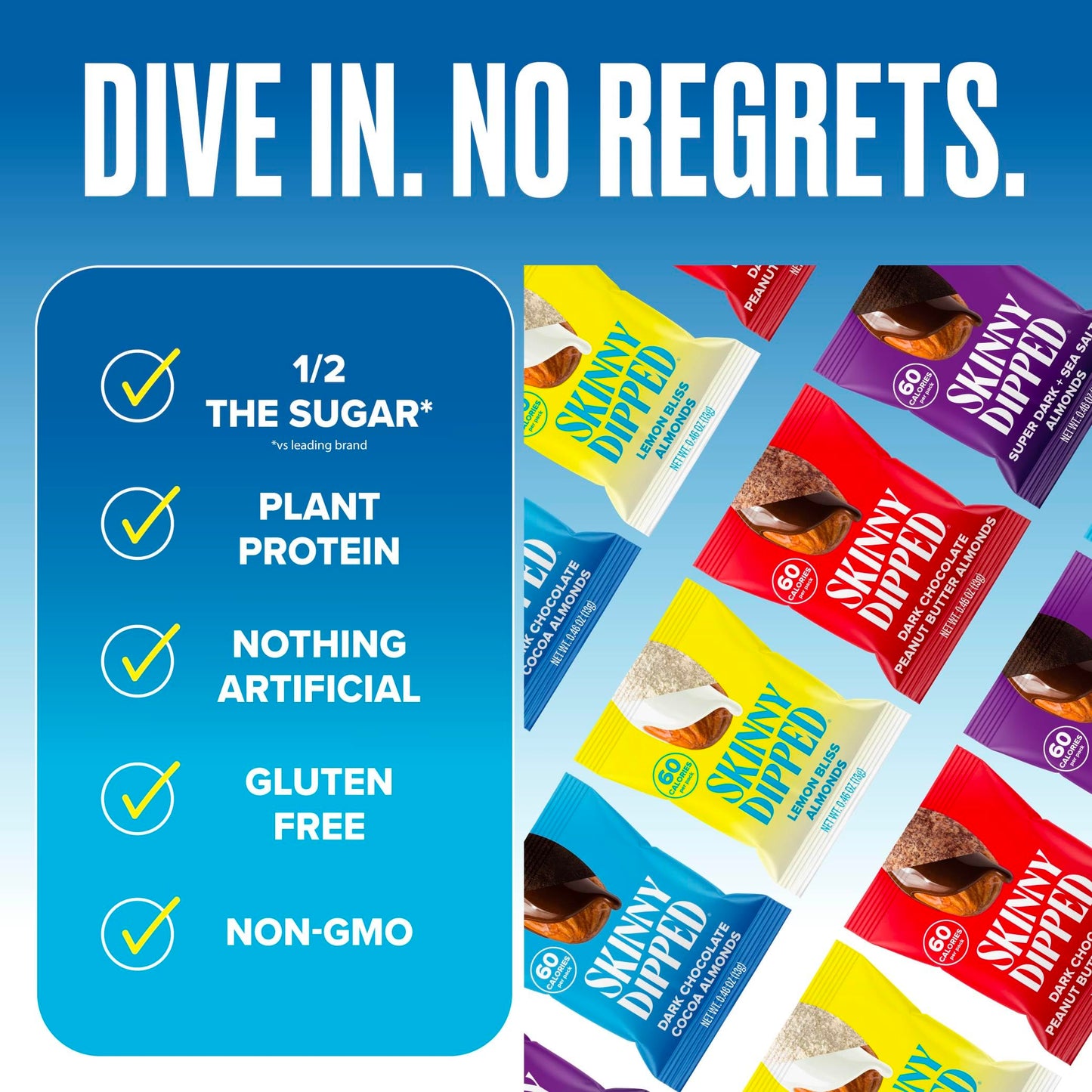 SkinnyDipped Snack Attack Minis Almond Variety Pack, Healthy Snack, Plant Protein, Gluten Free, 0.46 oz Mini Bags, Pack of 25 - Collins Global Snack Store