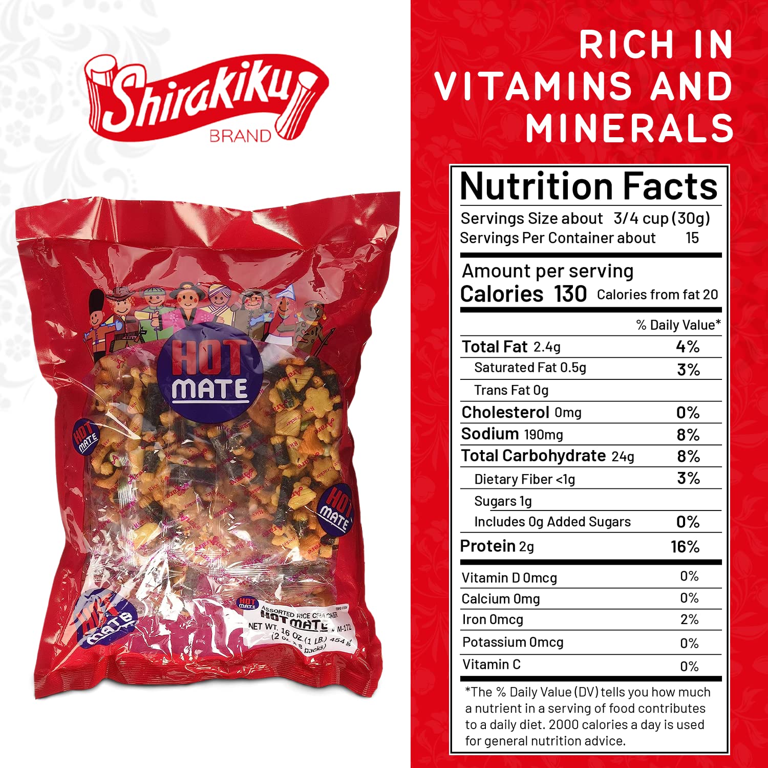 Shirakiku Hot Mate Japanese Rice Cracker | Oriental Asian Arare Rice Crackers with Glutinous Rice, Wasabi Green Peas, and Soy Sauce | Mixed Flavor, 16 oz. (Pack of 1) - Collins Global Snack Store