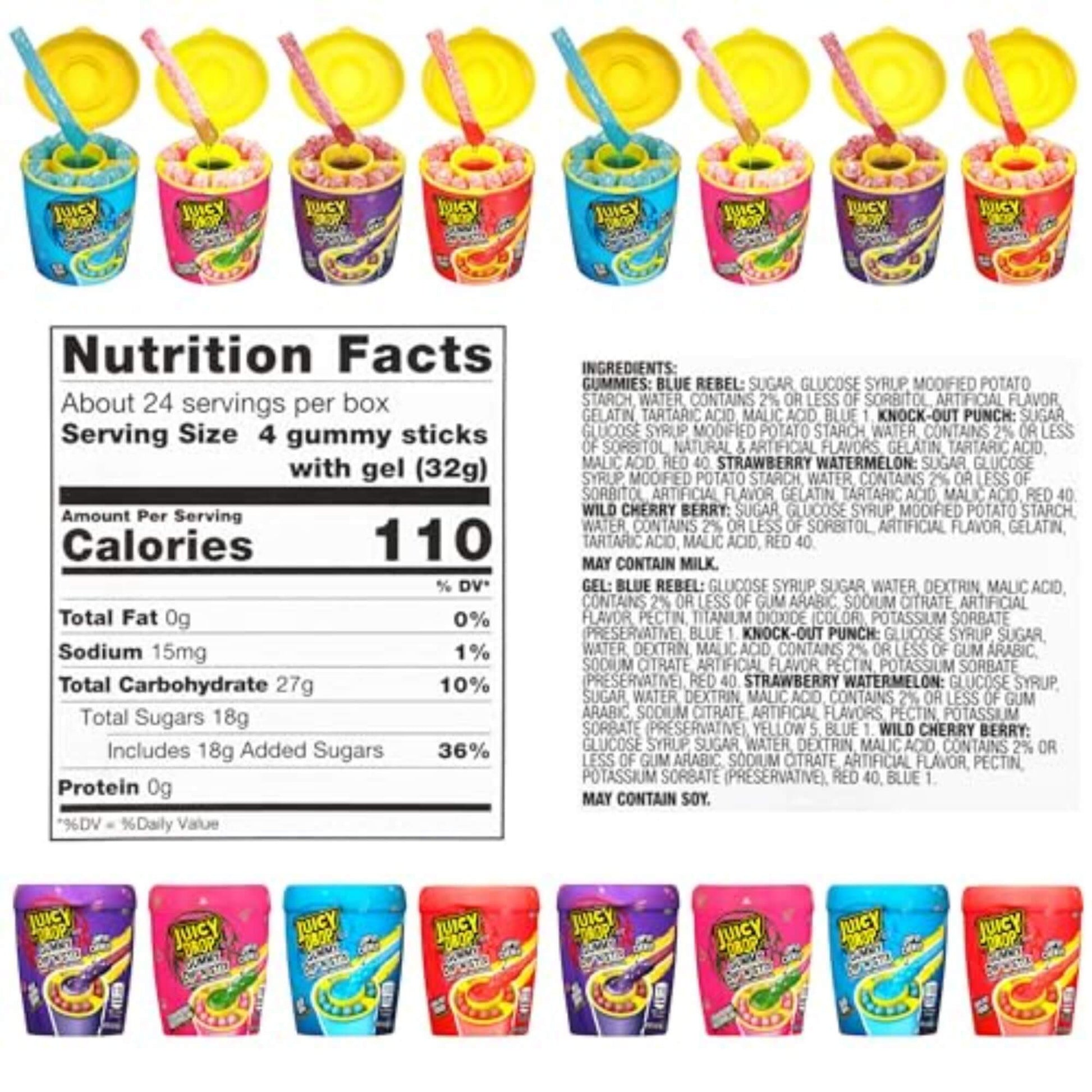 Juicy Drop Gummy Dip 'N Stix Assorted Candy Variety Pack, Sweet Gummy Sticks W/ Sour Dipping Gel, 8 Pack, Assorted For Kids Parties and Party Favors, Sour Candy Variety for Kids - Collins Global Snack Store