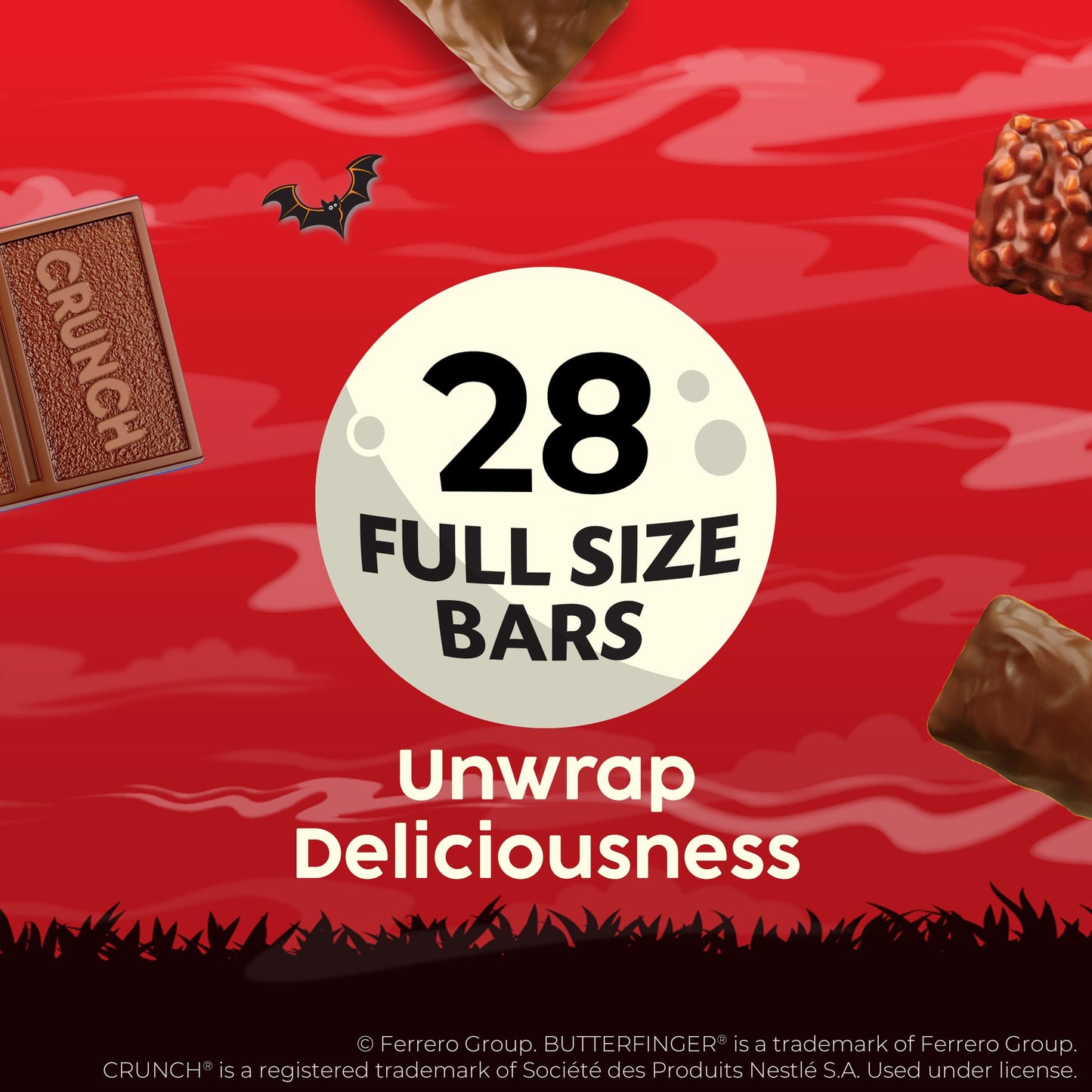 Butterfinger, CRUNCH, Baby Ruth, 100 Grand, Assorted Bulk Candy Bar Variety Pack Full Size, 28-Count, 48 oz - Collins Global Snack Store