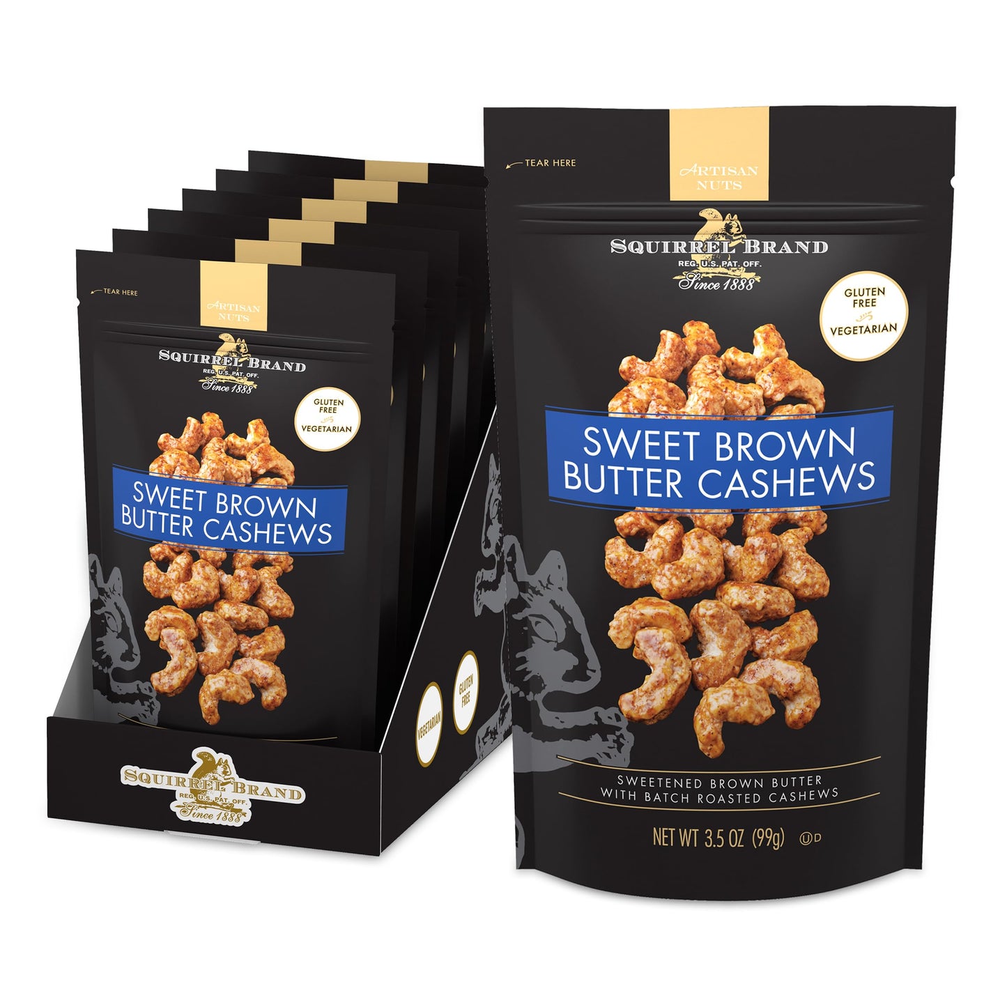 Squirrel Brand Sweet Brown Butter Cashews - Gourmet Artisan Nuts (3.5 oz)