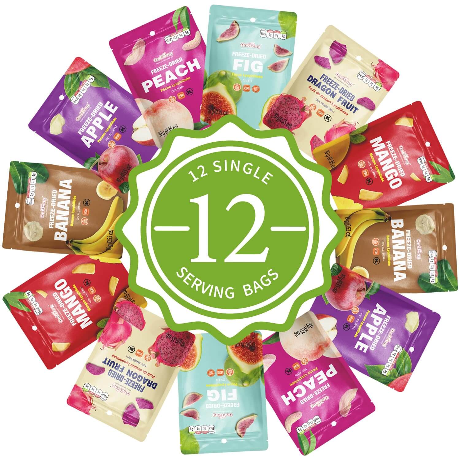 ONETANG Freeze-Dried Mixed Fruit, 12 Pack Single-Serve Pack, Non GMO, Kosher, No Add Sugar, Gluten free, Vegan, Holiday Gifts, Healthy Snack 0.35 Ounce - Collins Global Snack Store
